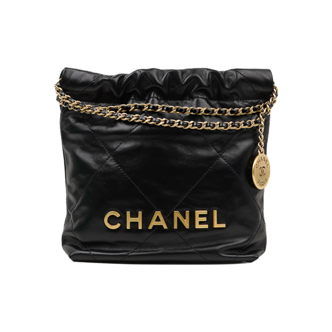 ITNAMKAWSUQ4 Chanel 22 Mini Hobo Bag in Black Calfskin Interior Chip