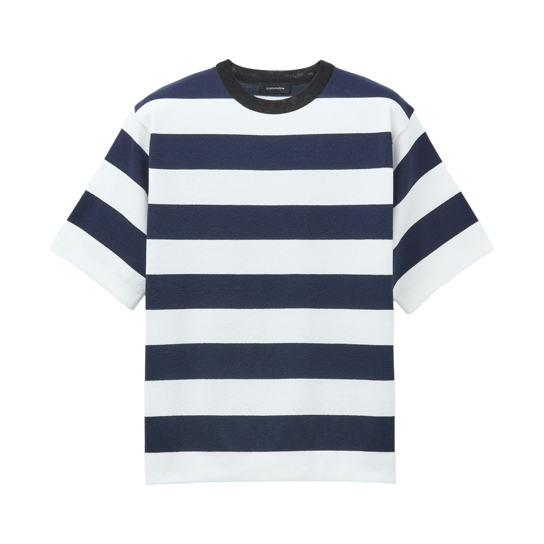 CWWAM26424BKX Customellow Stripe Round Neck Sweater Black