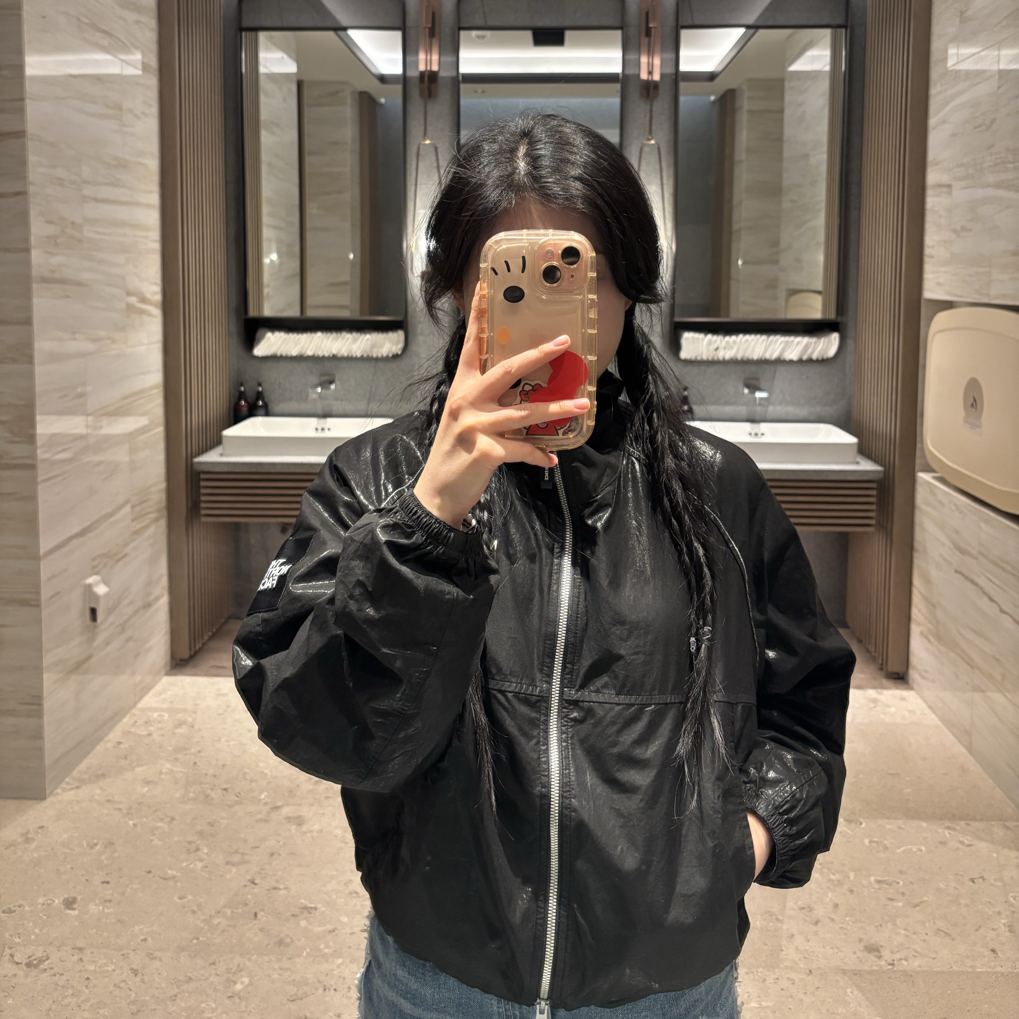 (W) The North Face White Label Novelty Olema Jacket Black 착용 스타일