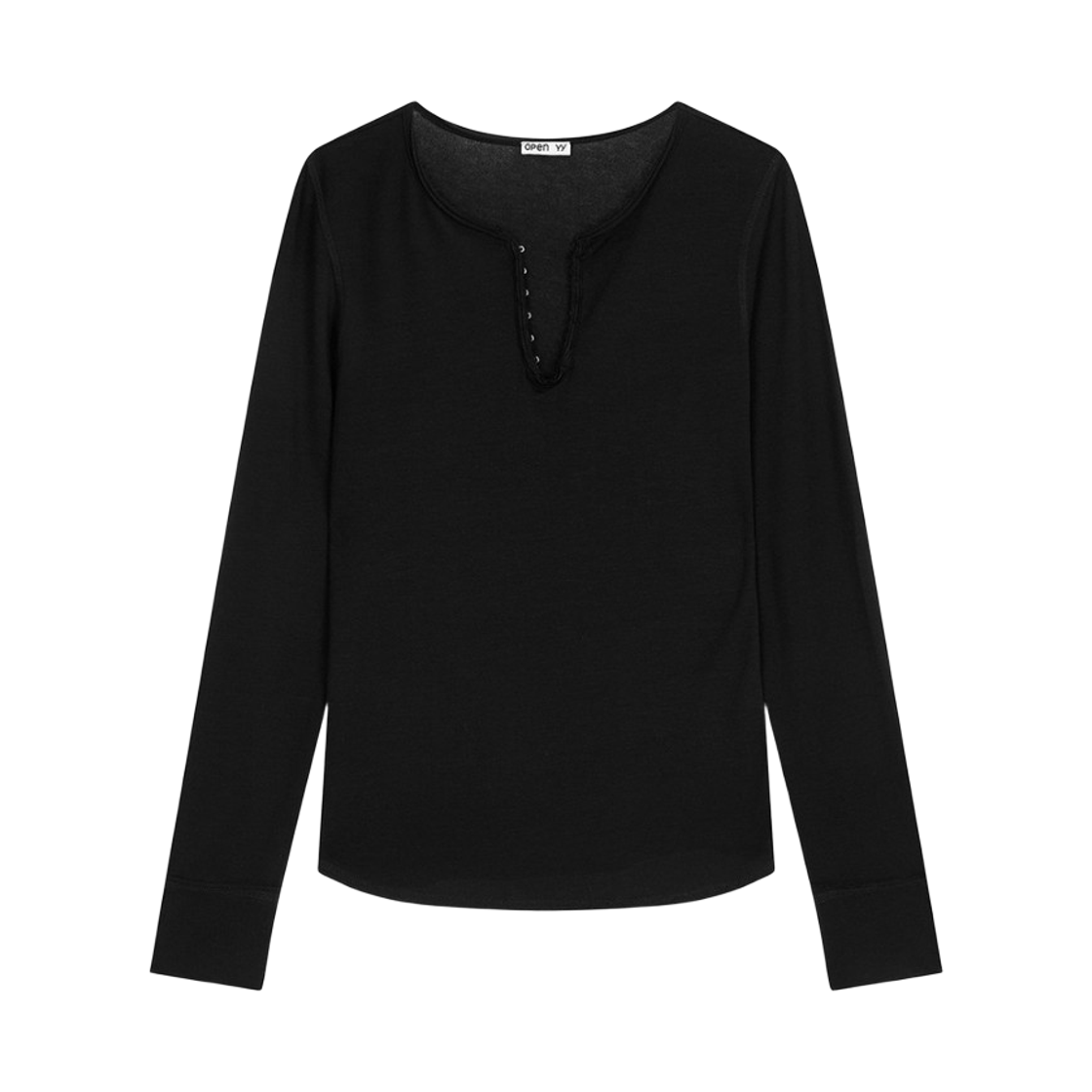 (W) 오픈 Yy 후크 헨리 롱슬리브 블랙((W) Open Yy Hook Henley Long Sleeve Black)