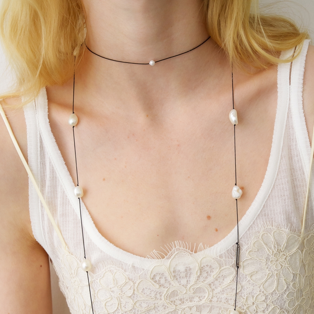 러브미몬스터 타이니 젬 끈 목걸이 화이트(lovememonster Tiny Gem Strap Necklace WHITE) - 3