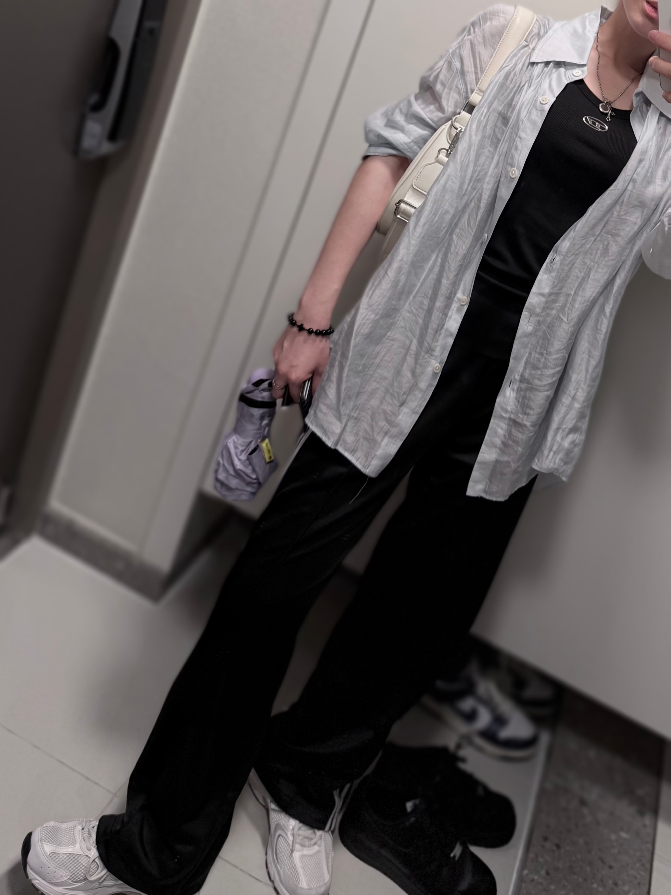 (W) Diesel T-Anki-Od Slim Ribbed Tank Top Black, (W) Adidas Adicolor Classic Firebird Loose Track Pants Black - KR Sizing 착용 스타일 - 1