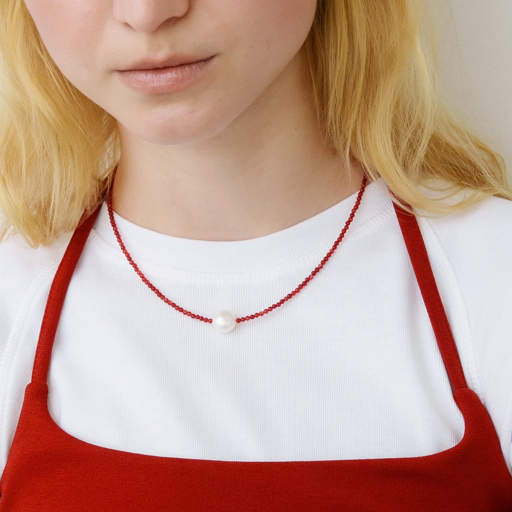 러브미몬스터 천연 원석과 진주 목걸이 레드(lovememonster Natural Gem And Pearl Necklace RED) - 4