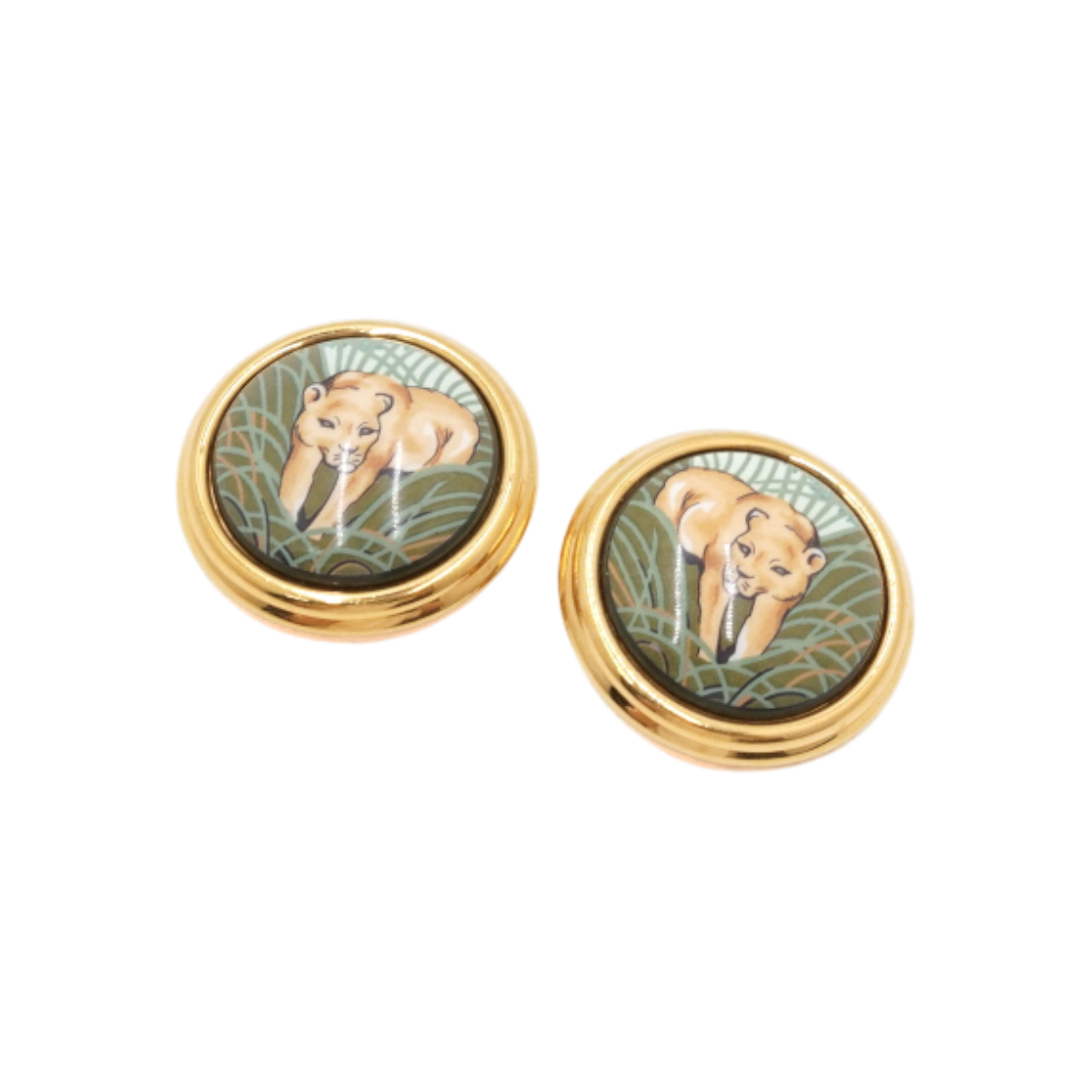 ITOGJ8BNOPIL Hermes Enamel Lion Print Gold Clip-On Earrings