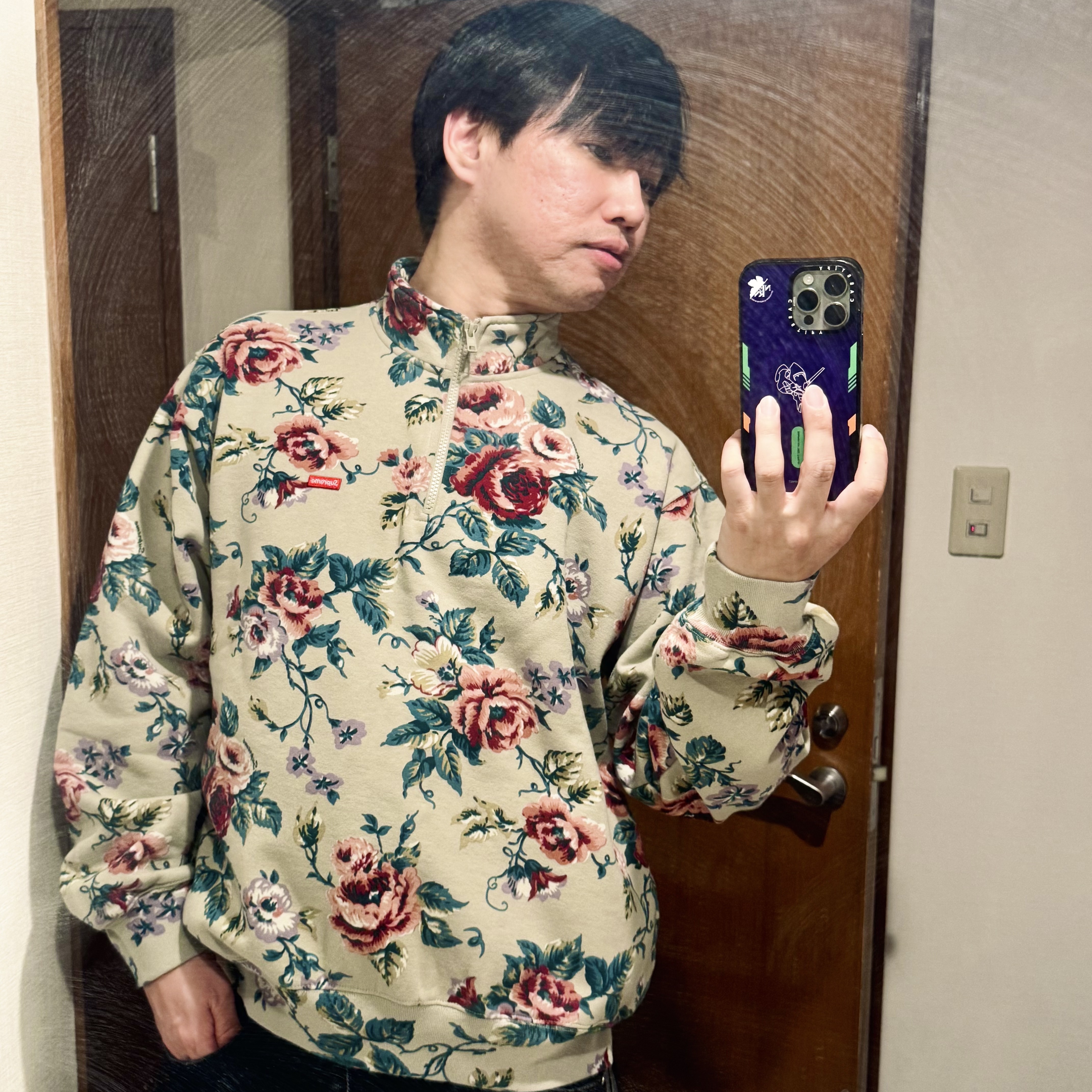 Supreme Small Box Half Zip Pullover Floral - 26SS 착용 스타일