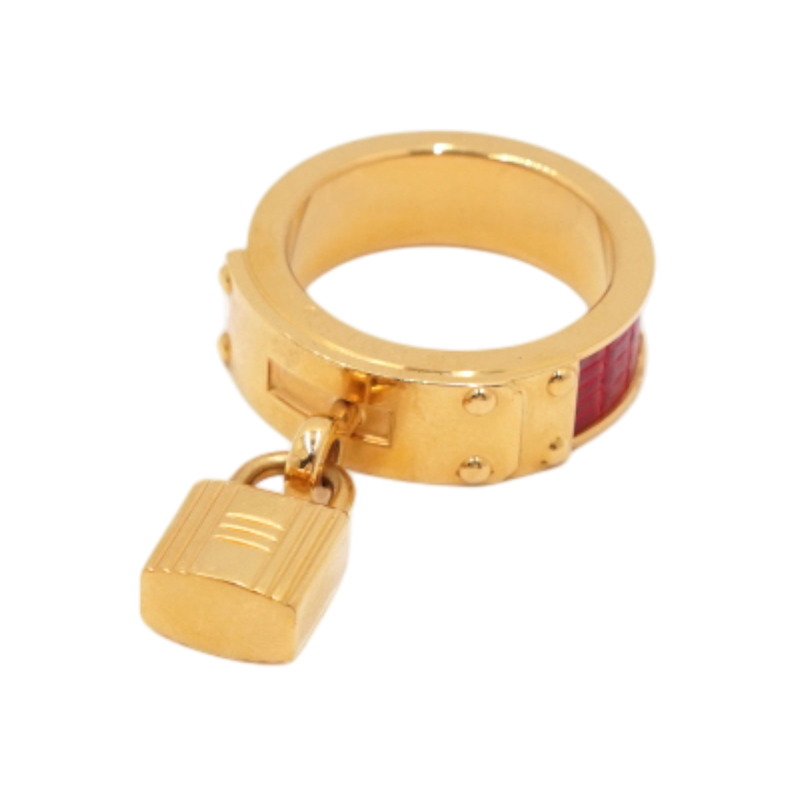 ITM7C92V2MJK Hermes Red Lizard Gold-Plated Kelly Scarf Ring