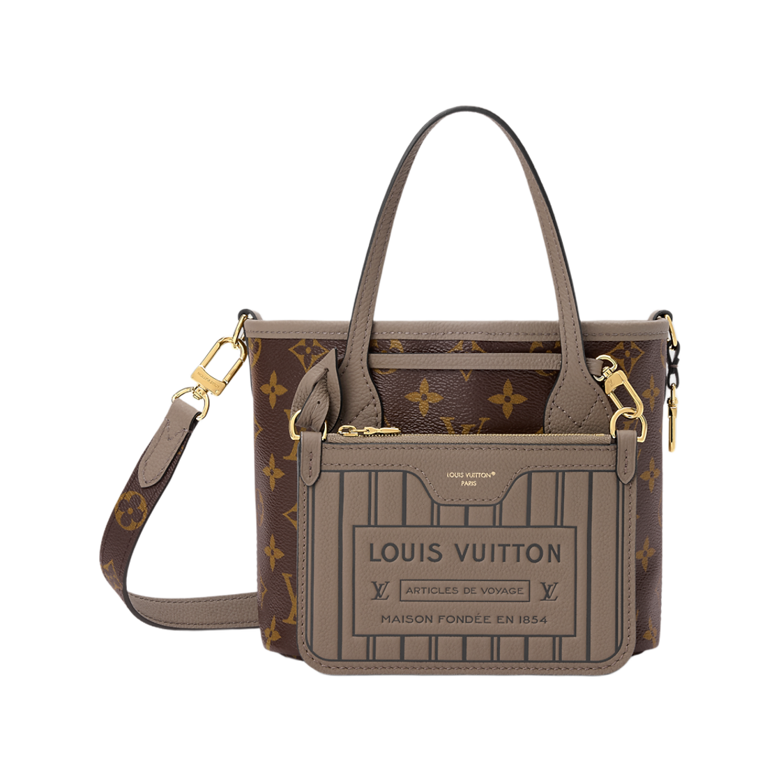 M28349 Louis Vuitton Neverfull Bandouliere Inside Out BB Dark Fango Monogram