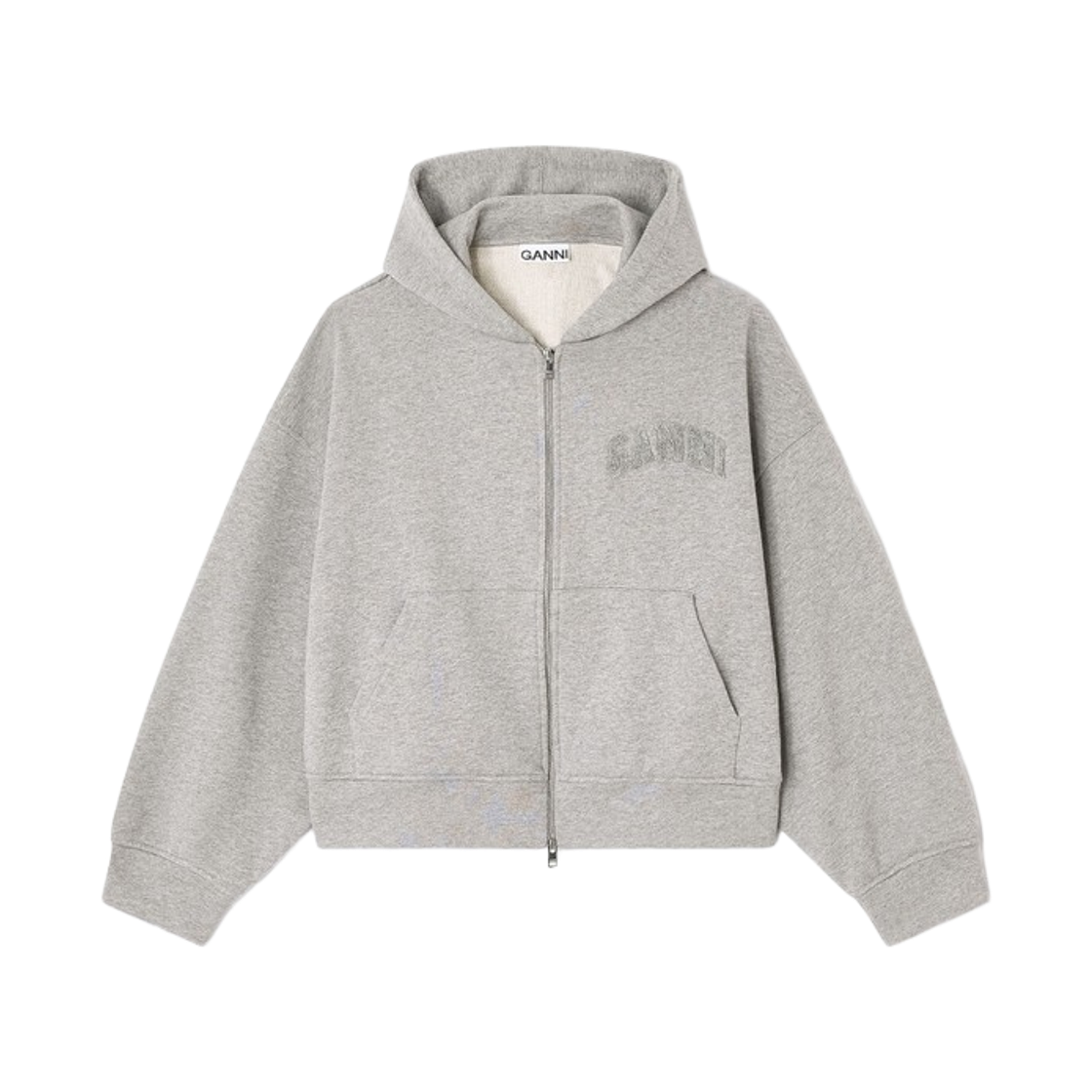 T4328-921 (W) Ganni Two-Way Zip Hoodie Paloma Melange Grey