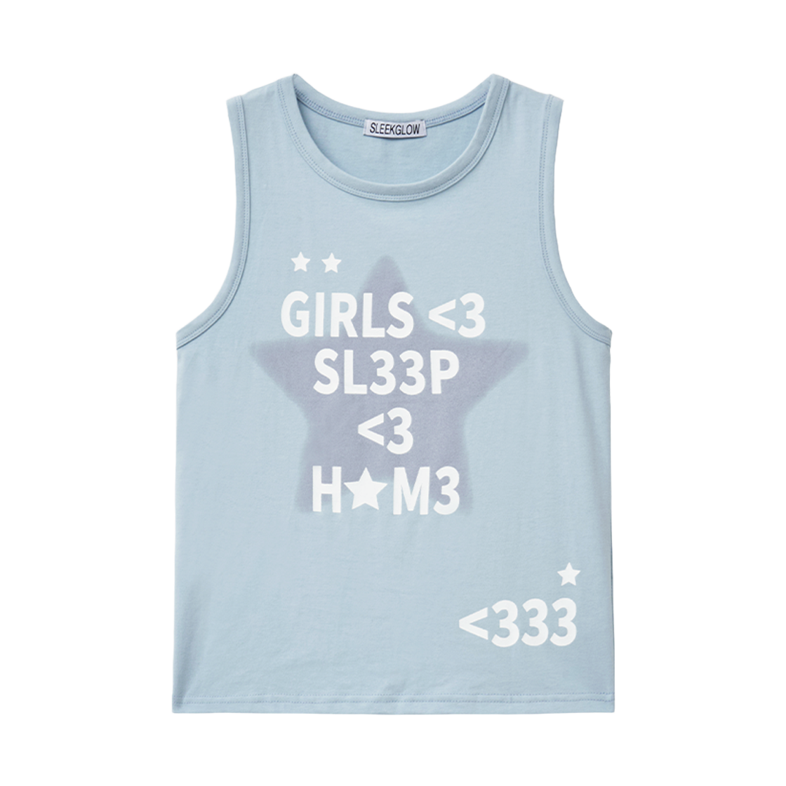 슬릭글로우 러브 이모지 슬리브리스 탑 스카이블루(SLEEKGLOW Love Emoji Sleeveless Top Sky Blue)