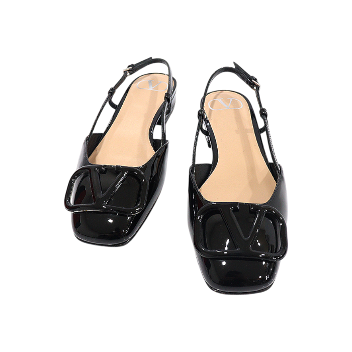 ITPDEDL4UDKI Valentino Black Patent V Logo Signature Slingback Sandals