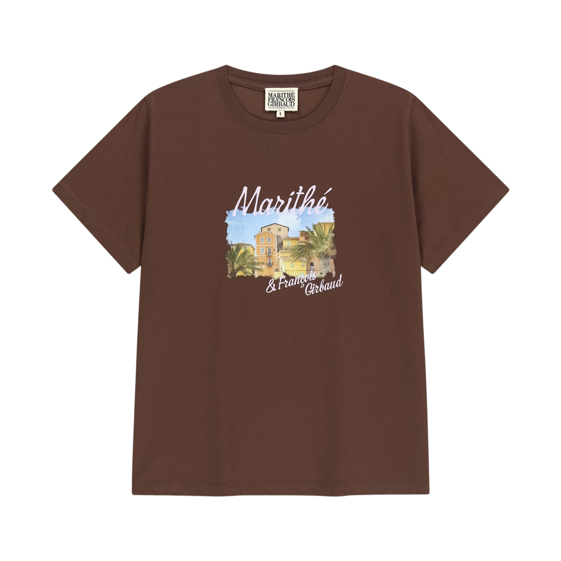(W) 마리떼 프랑소와 저버 에어로쿨 리조트 그래픽 티셔츠 브라운((W) Marithe Francois Girbaud Aerocool Resort Graphic T-Shirt Brown)