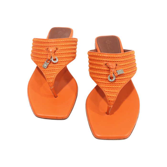 ITA65PBBGVQL Loro Piana FAM1483 Carrot Juice Striped Slide Sandals