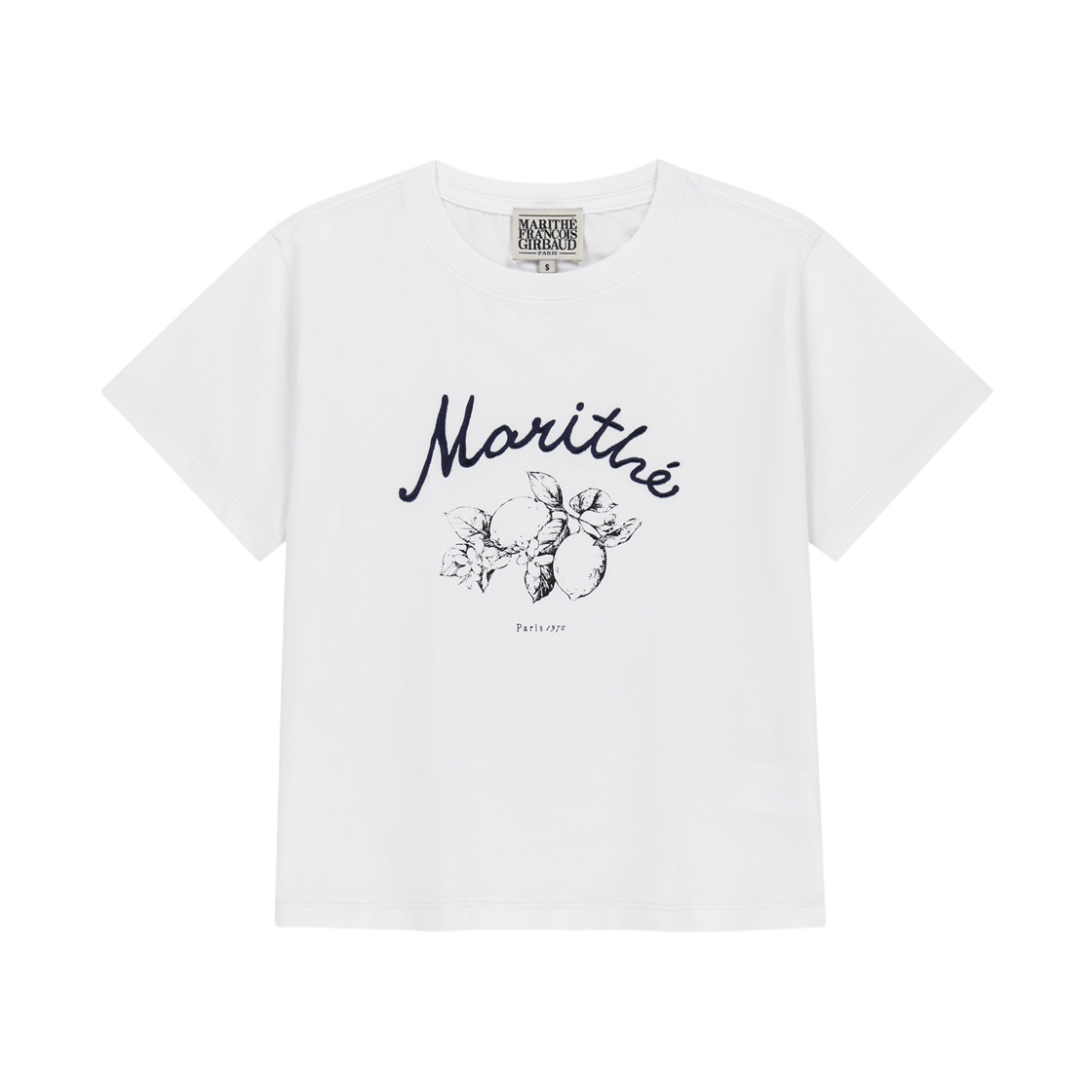(W) 마리떼 프랑소와 저버 레몬 그래픽 슬림 크롭 티셔츠 화이트((W) Marithe Francois Girbaud Lemon Graphic Slim Crop T-Shirt White) - 1