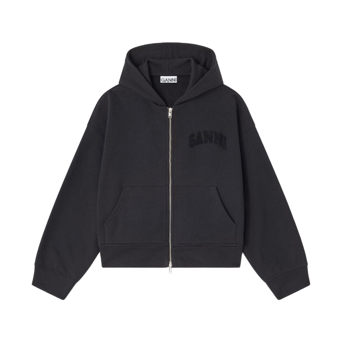 T4369-004 (W) Ganni Two-Way Zip Hoodie Black