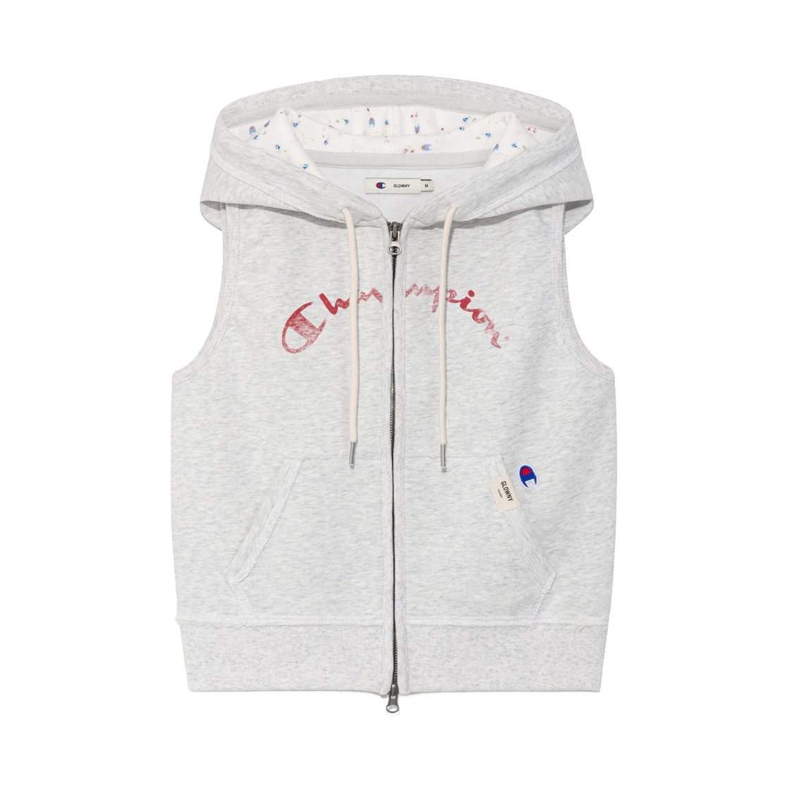 (W) 글로니 x 챔피온 스웨트 베스트 후드 멜란지 그레이((W) Glowny x Champion Sweat Vest Hoodie Melange Gray)