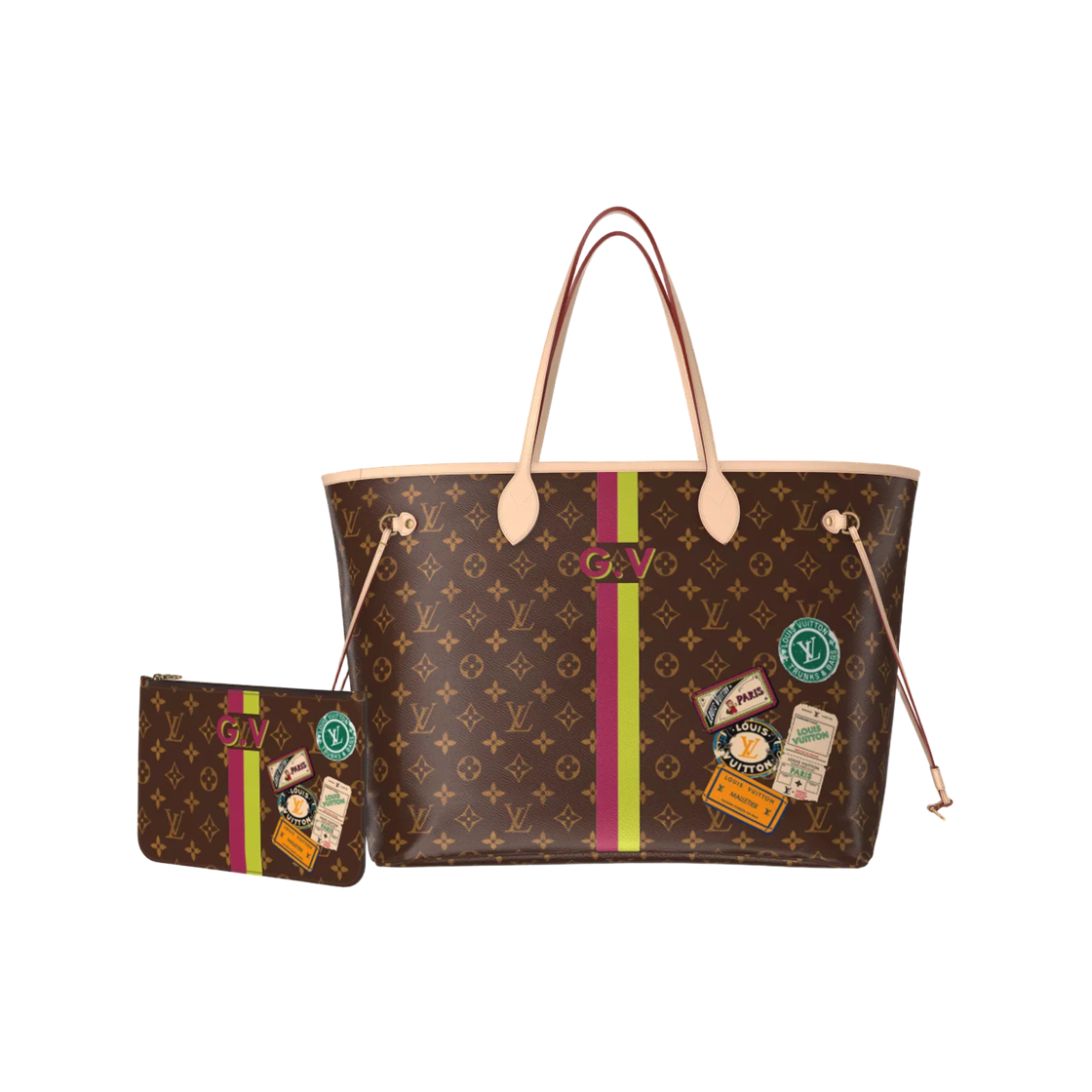 P01923 Louis Vuitton Neverfull GM Monogram Coated Canvas Beige