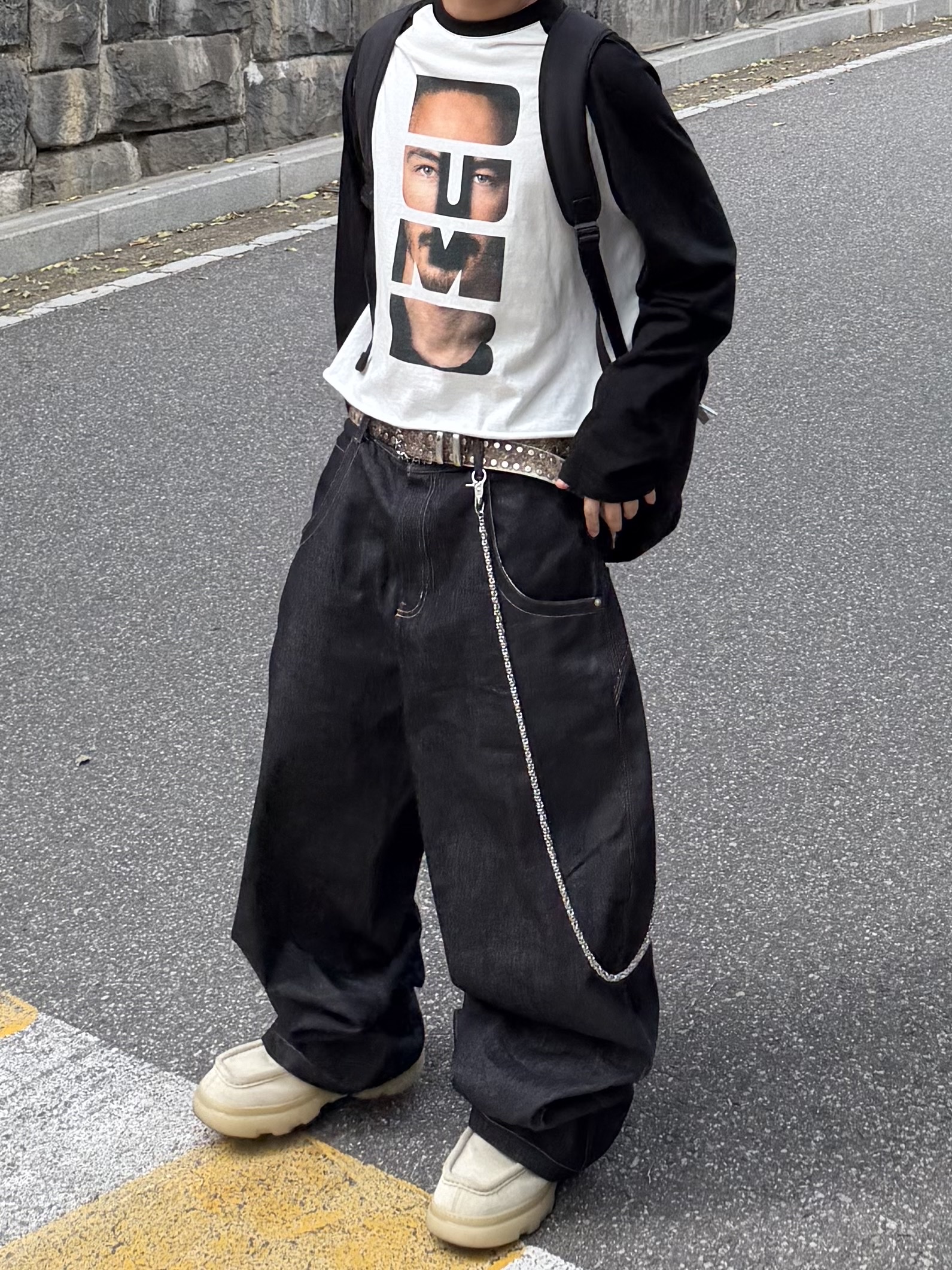 Protocol Index Retro Baggy Denim Pants Indigo Blue, Converse x Drkshdw Oversized Backpack Black 착용 스타일 - 3
