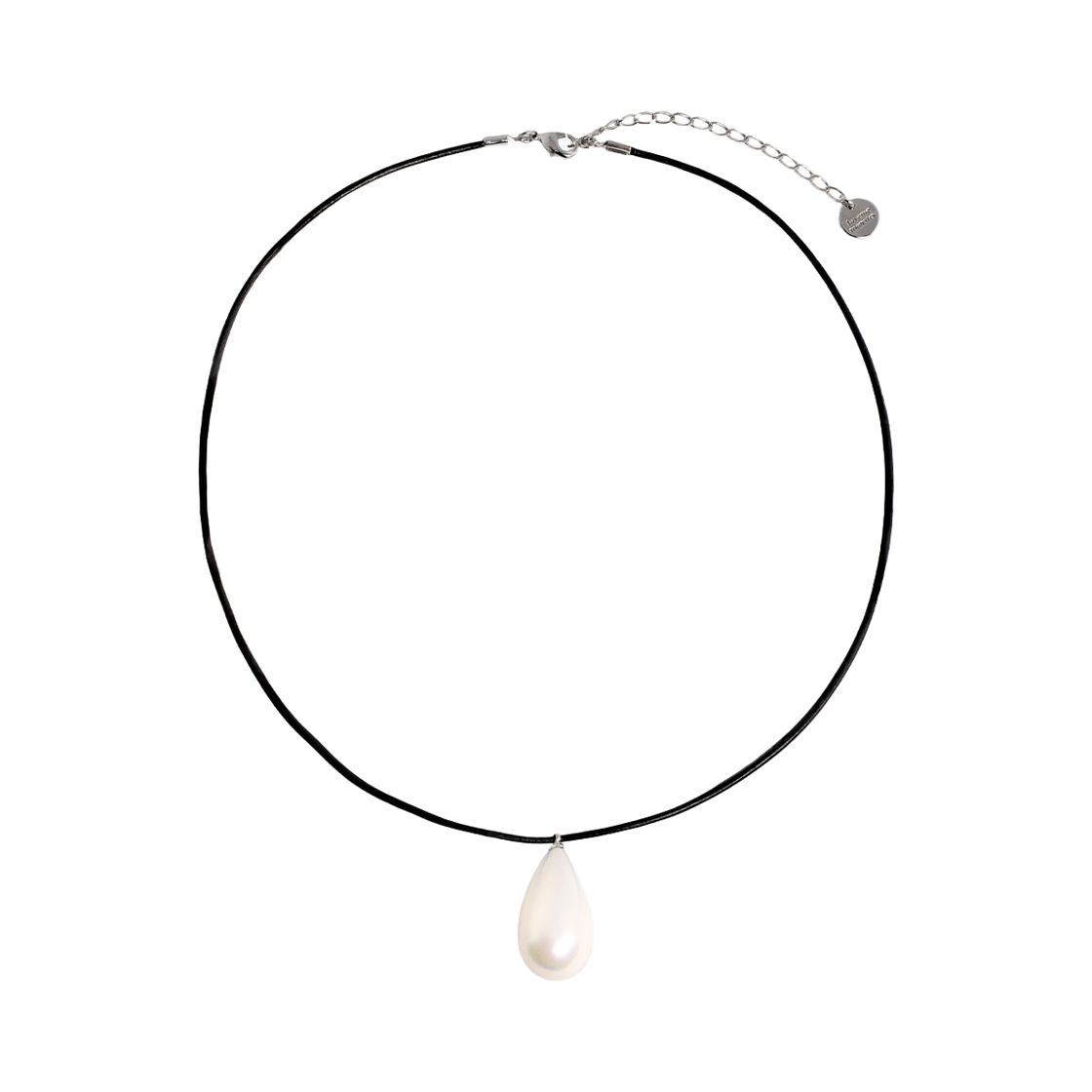 L261MNK060 lovememonster Bold Pearl Drop Leather Necklace BLACK