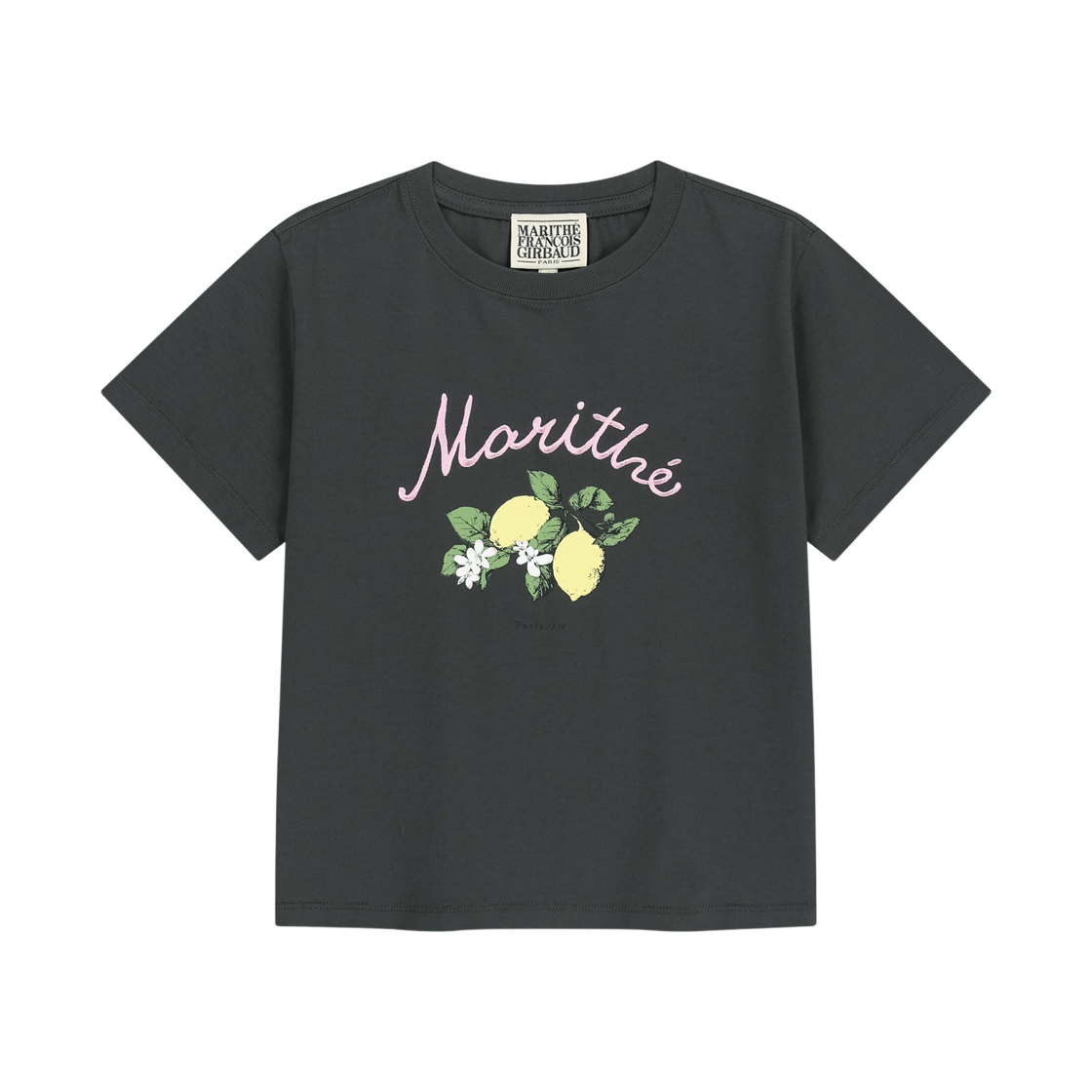 (W) 마리떼 프랑소와 저버 레몬 그래픽 슬림 크롭 티셔츠 차콜((W) Marithe Francois Girbaud Lemon Graphic Slim Crop T-Shirt Charcoal) - 1