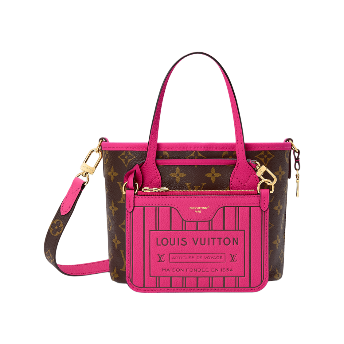 M28348 Louis Vuitton Neverfull Bandouliere Inside Out BB Monogram Rose Pondichery