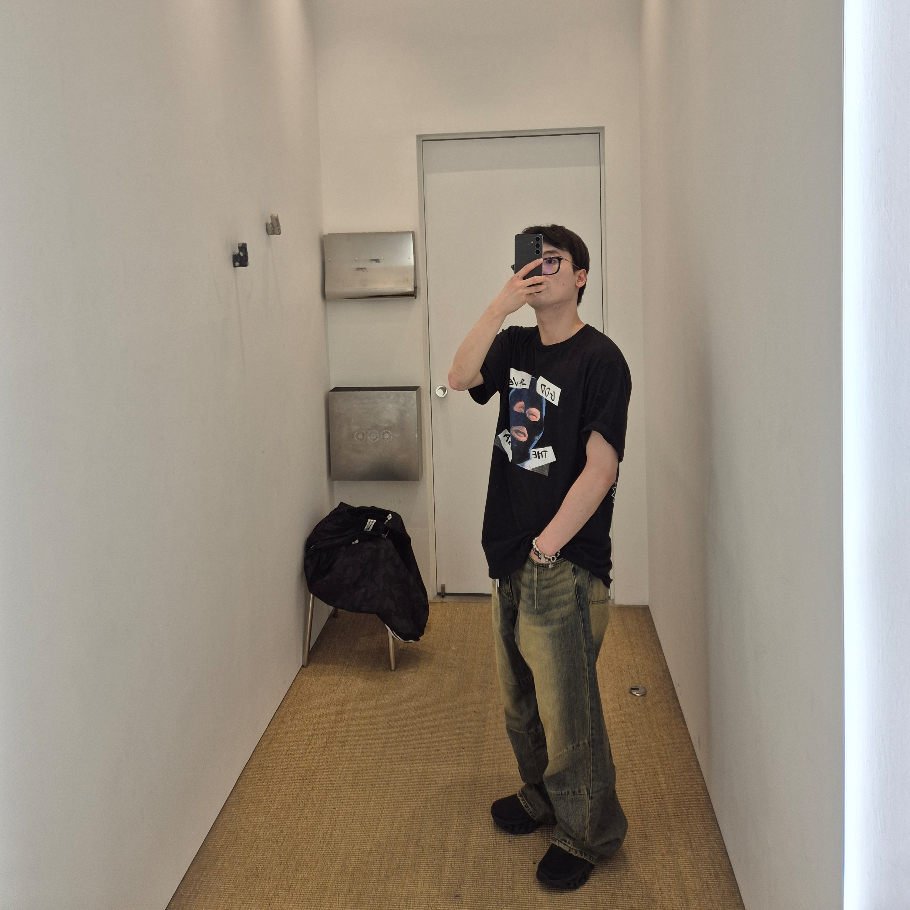 Supreme God Save Us T-Shirt Black - 26SS, Adidas x BAPE Jacquard Pants Black - KR Sizing 착용 스타일 - 6