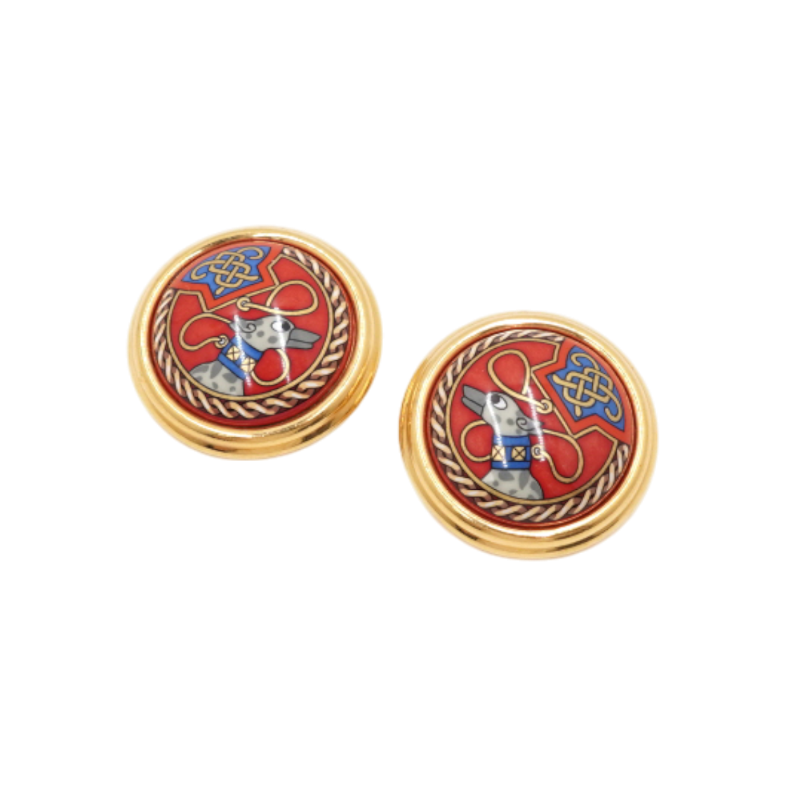 ITG2R4WR7MFH Hermes Red Enamel Printed Gold Clip-On Earrings