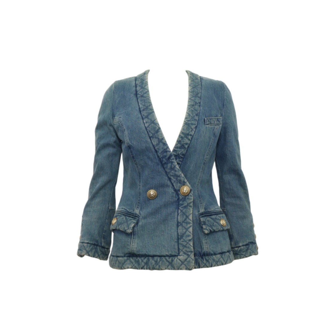 발망 블루 워시드 100% 코튼 여성 데님 자켓aa64007(Balmain Blue Washed Women Denim Jacket)