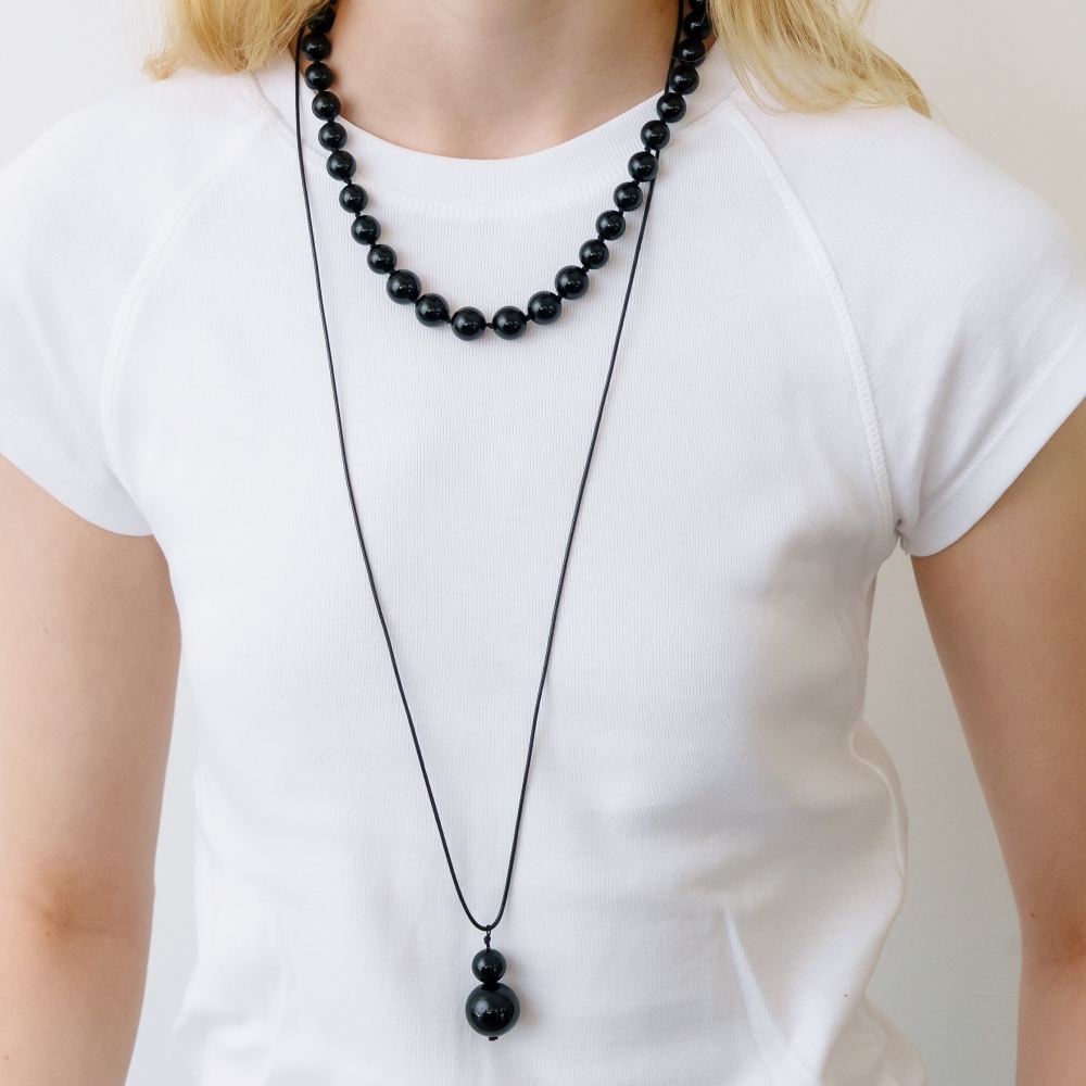 러브미몬스터 투 볼 오닉스 롱 끈 목걸이 블랙(lovememonster Two Ball Onyx Long Strap Necklace BLACK) - 4