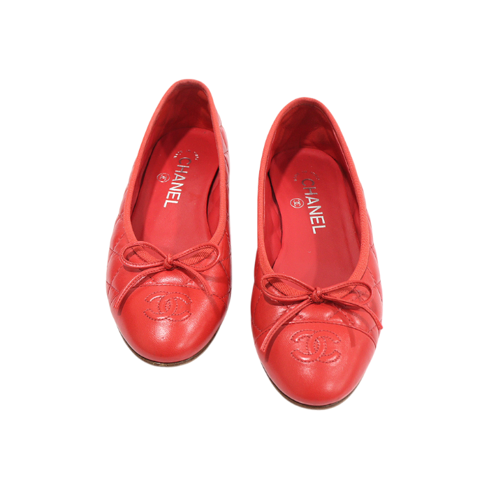 샤넬 G26250 레드 램스킨 퀄팅 CC로고 발레리나 플랫 슈즈 36(Chanel G26250 Red Lambskin Quilted CC Logo Ballerina Flats) - 1