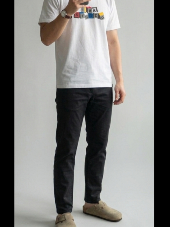 IAB Studio IAB T-shirt Block White, Birkenstock Boston Soft Footbed Taupe - Regular 착용 스타일