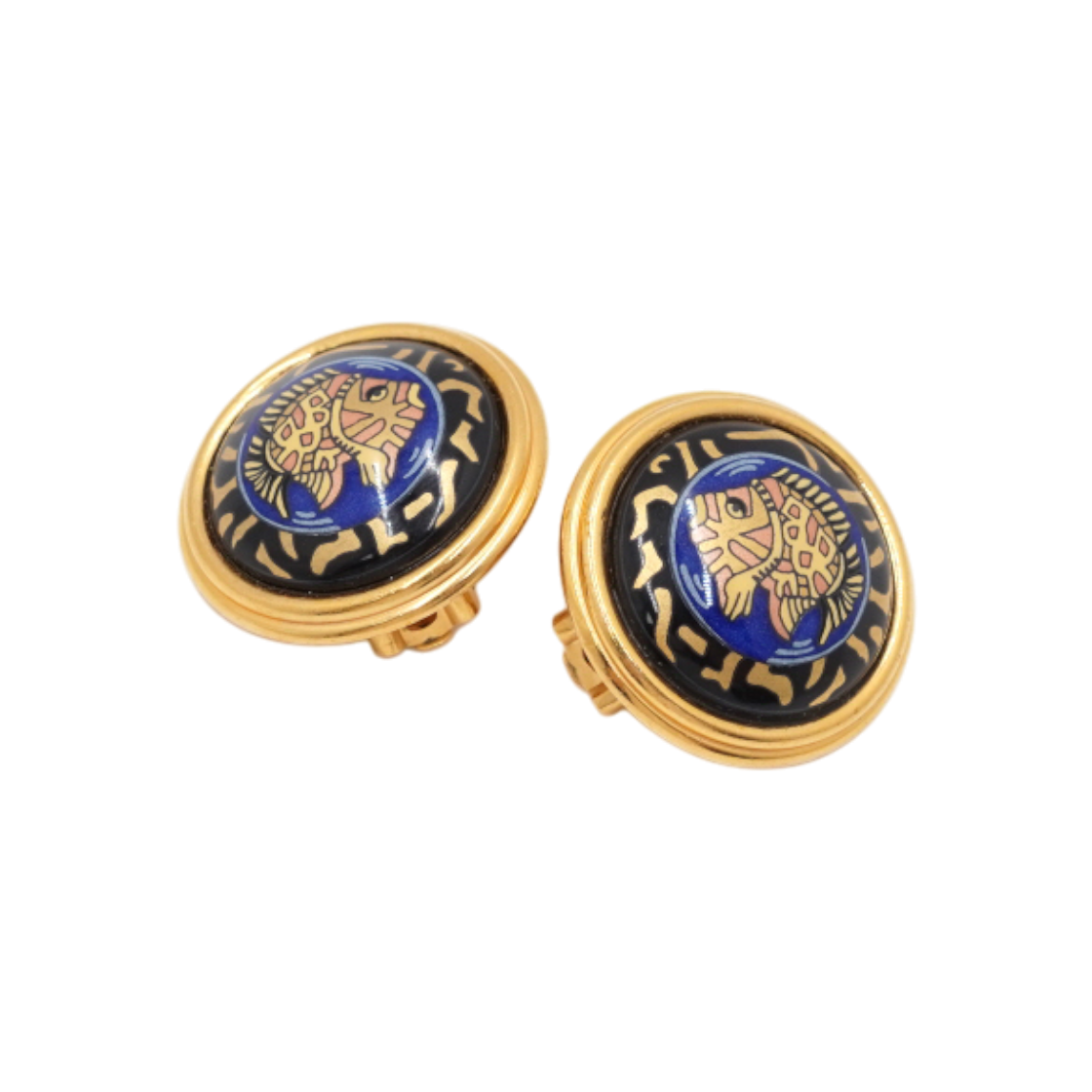 ITRENOLA8G33 Hermes Enamel Fish Print Clip-On Earrings