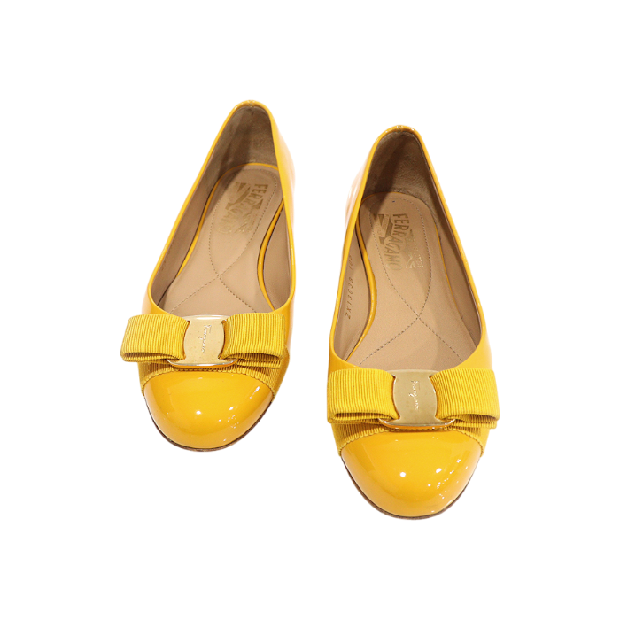 ITRD3ODCFT2R Ferragamo Yellow Patent Leather Vara Ballerina Flats
