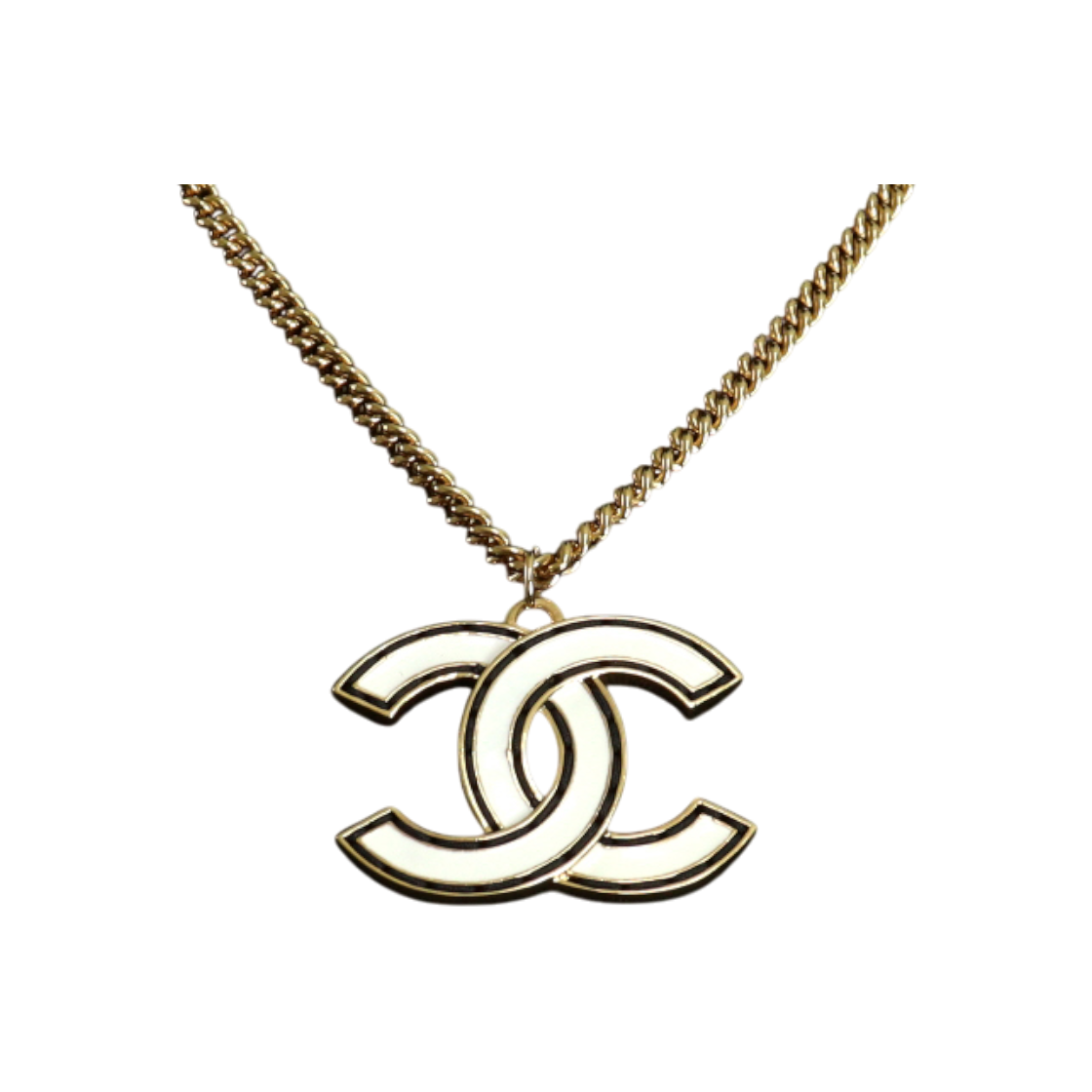IT36C3FR2WKJ Chanel Black & White CC Logo Women Gold Chain Necklace