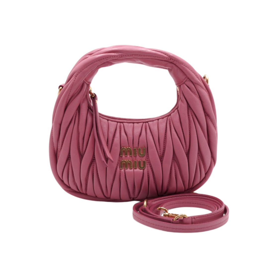 ITF66Q99GB6G Miu Miu Pink Wonder Matelasse Nappa Leather Mini Hobo Tote & Shoulder Bag