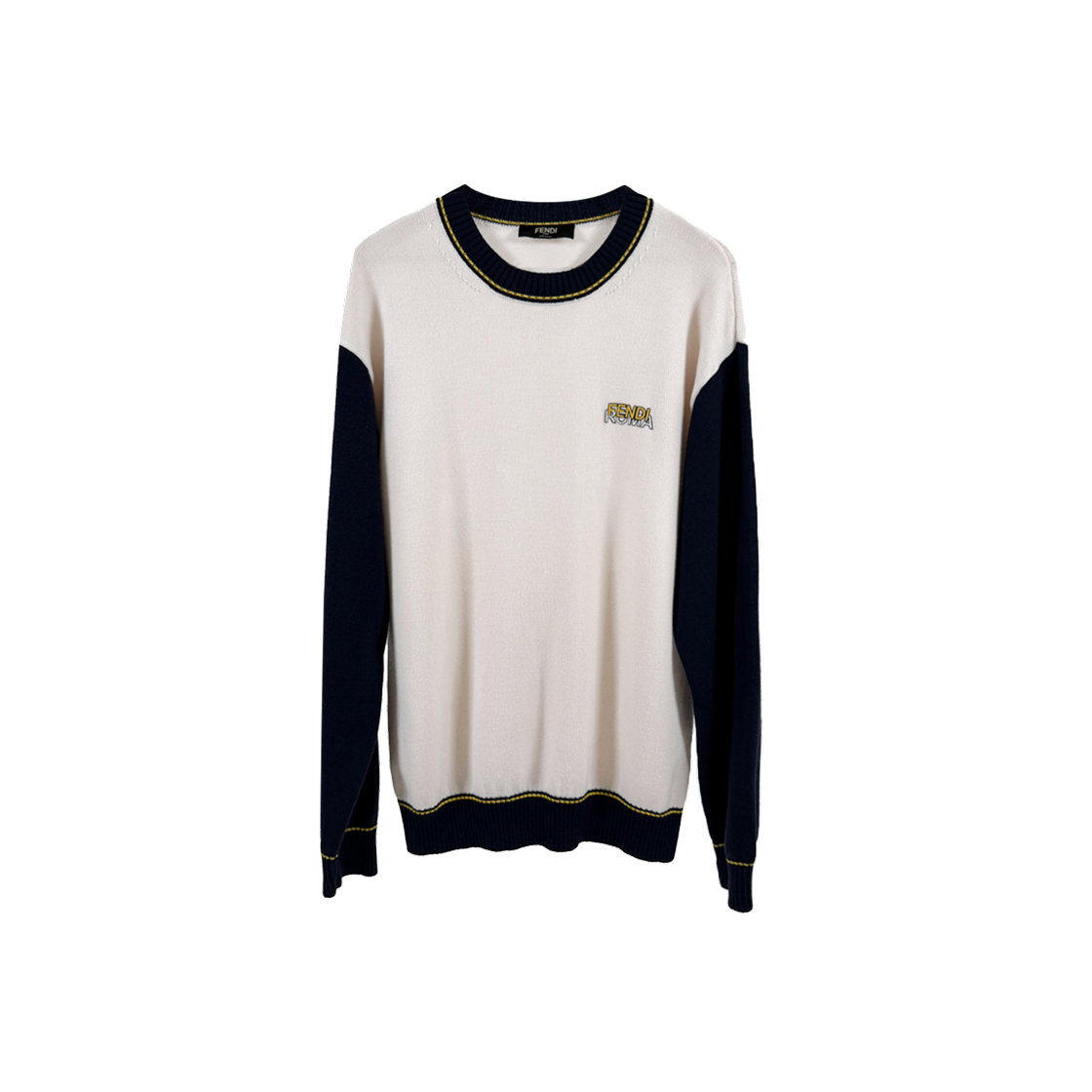 ITG5MR7WNDKS Fendi Men Applique Logo Patch Wool Knit Ivory