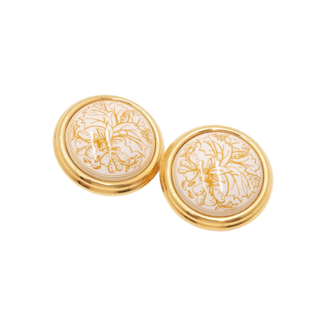 IT8DTOVVKVRN Hermes White Enamel Printed Gold Clip-On Earrings