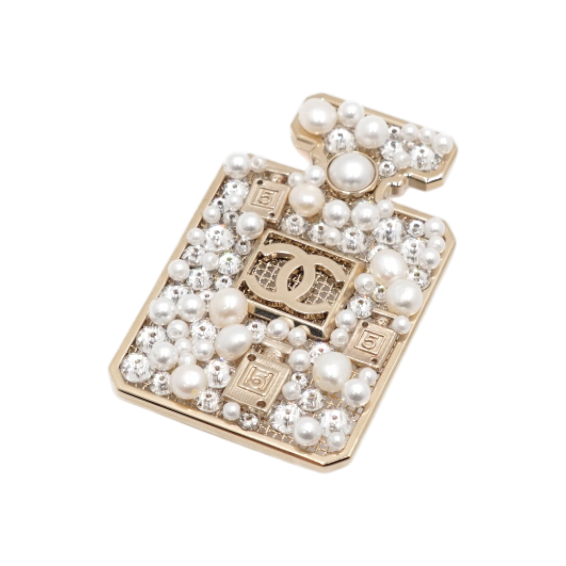 IT9V356FPLG2 Chanel Season 20 Crystal Pearl Gold No. 5 Bottle Brooch