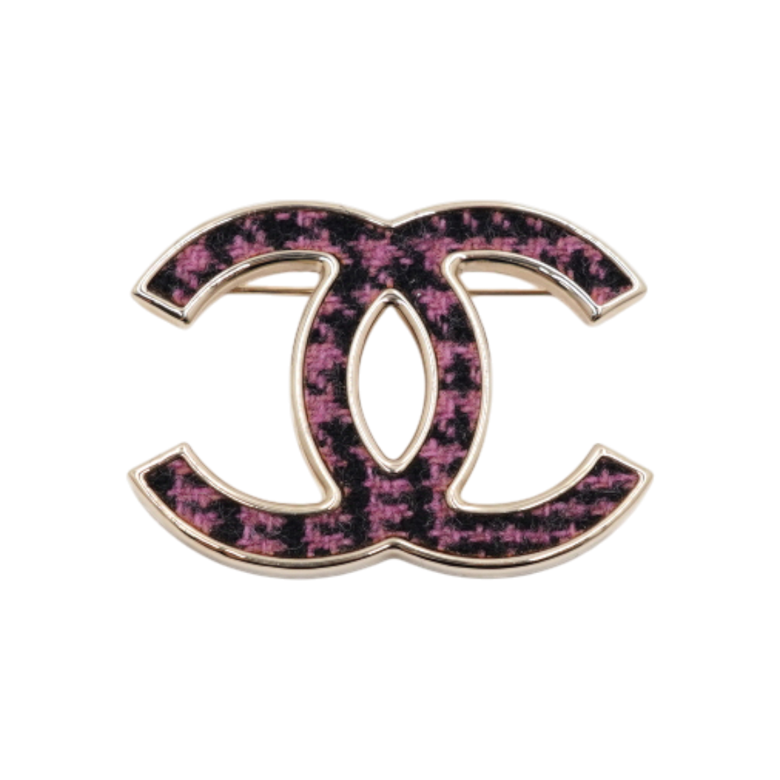 ITKHGAWDVNHM Chanel 22 Season Black Pink Tweed CC Logo Brooch