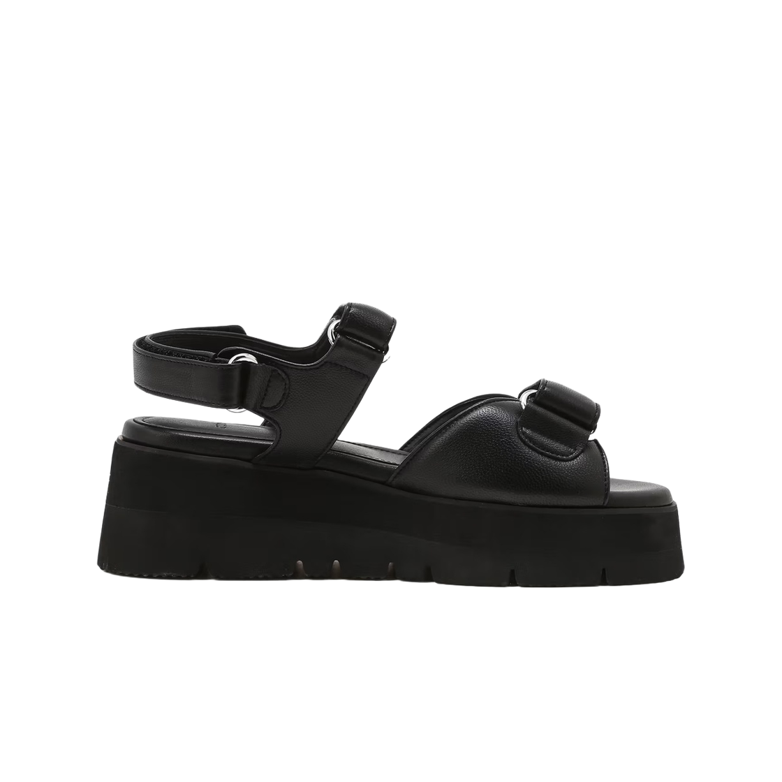 AASO6F608BK Athe Vanessabruno Acc Double A Black Leather Double A Velcro Platform Sandals Aaso6F608Bk Black