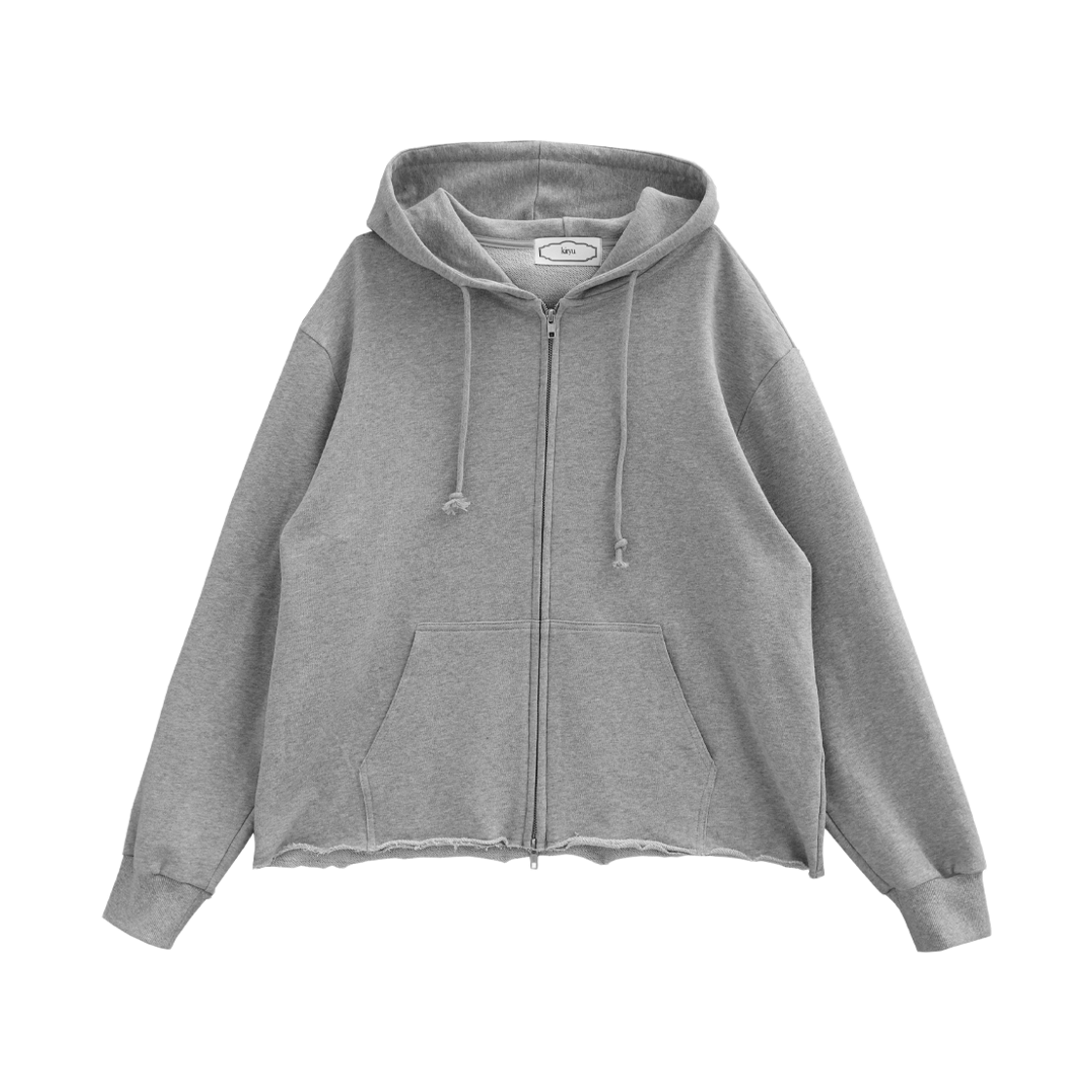 키류 컷 오프 후드 집업 멜란지 그레이(kiryu Cut Off Hoodie Zip Up Melange Gray)