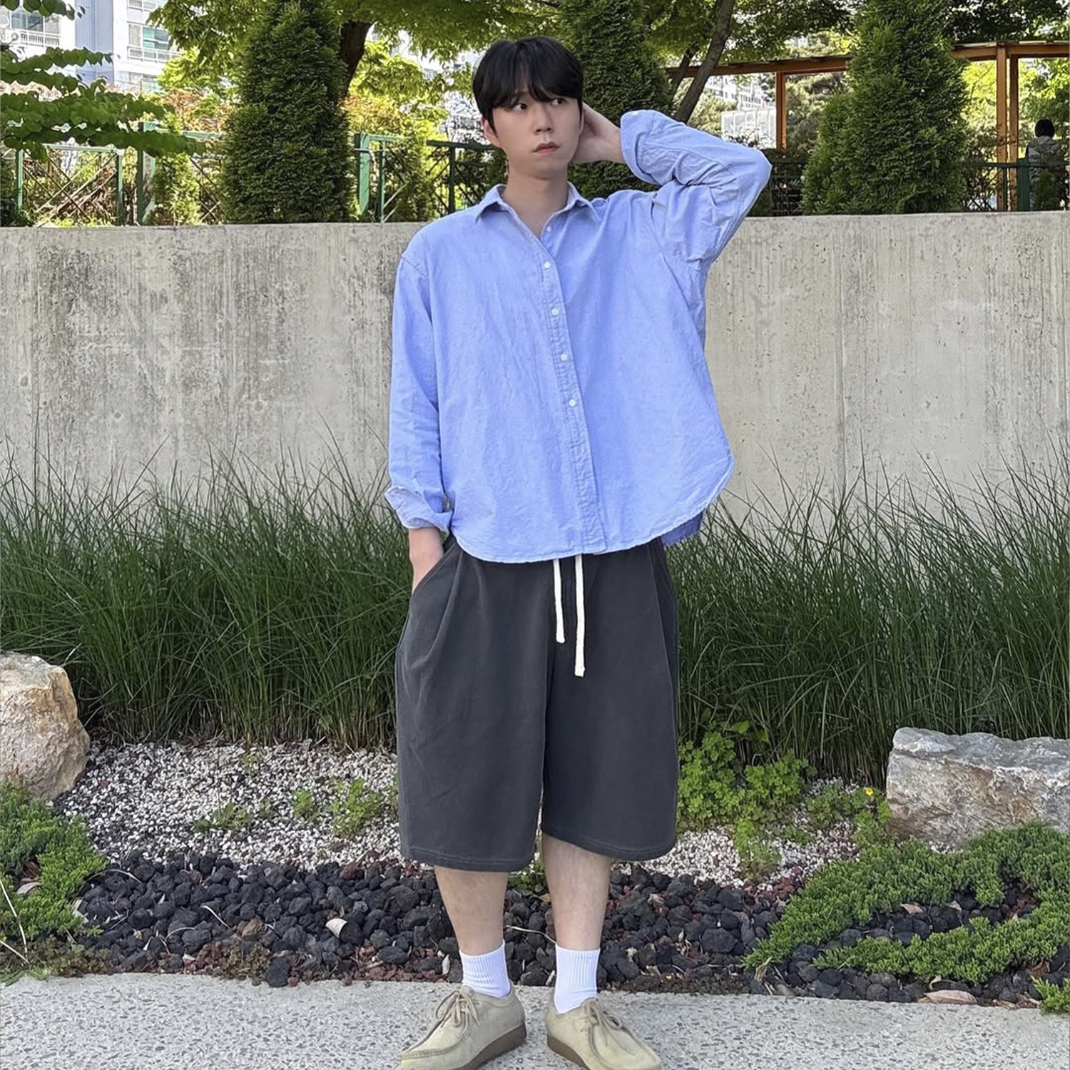 니티드 버뮤다 트레이닝 하프 팬츠 피그먼트 워싱차콜(Knitted Pigment Bermuda Traning Half Pants Washing Charcoal) - 2