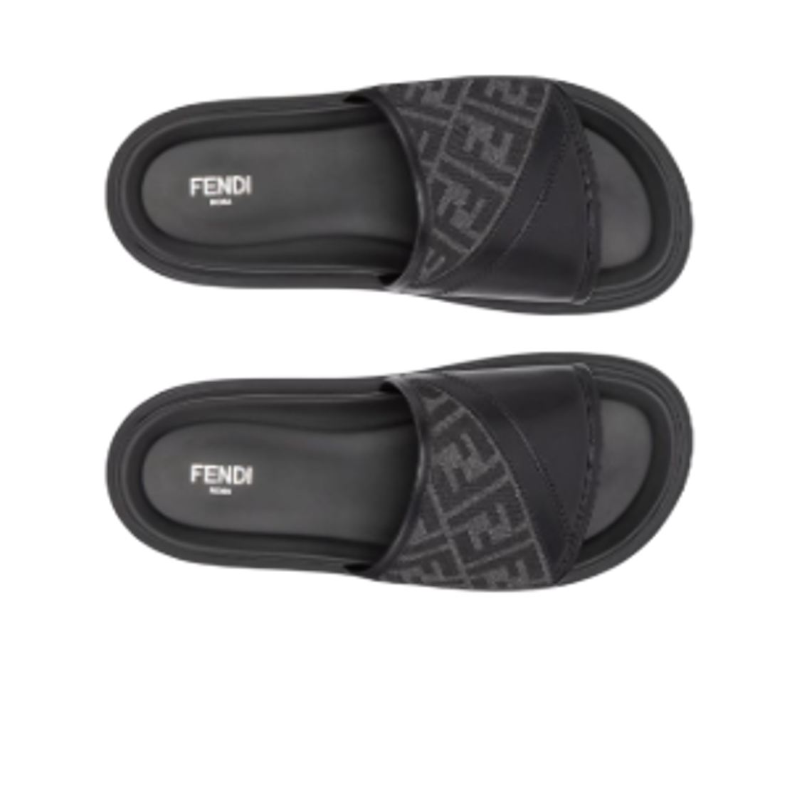 펜디 FF 자카드 레더 다이애그널 슬라이드 그레이 블랙(Fendi FF Jacquard Leather Diagonal Slides Grey Black) - 2