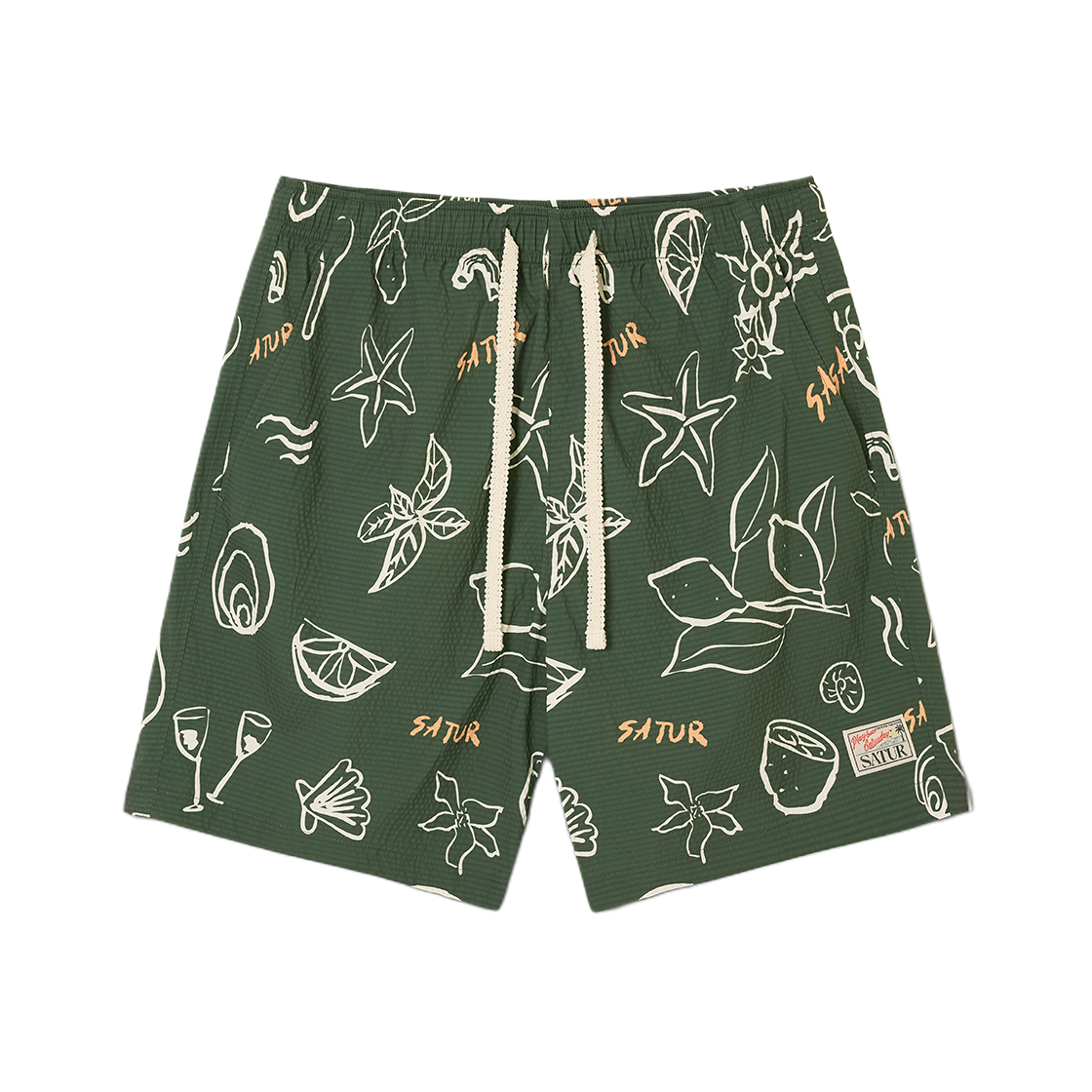 세터 핸드 드로잉 그래픽 스윔 쇼츠 그린(SATUR Hand Drawing Graphic Swim Shorts Green)