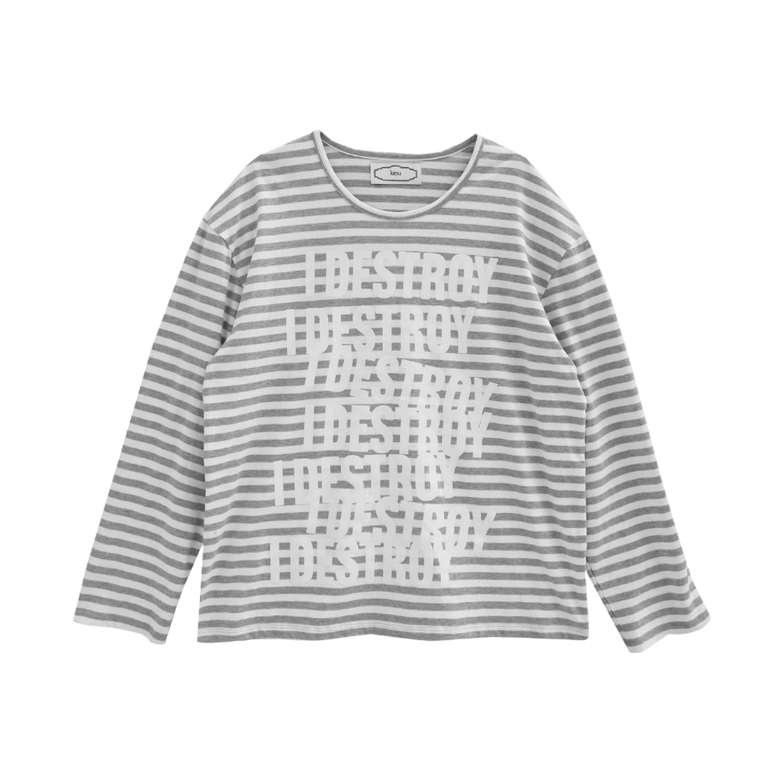 키류 아이 디스트로이 스트라이프 롱 슬리브 티셔츠 멜란지 그레이(kiryu I Destroy Stripe Long Sleeve T-Shirt Melange Gray)