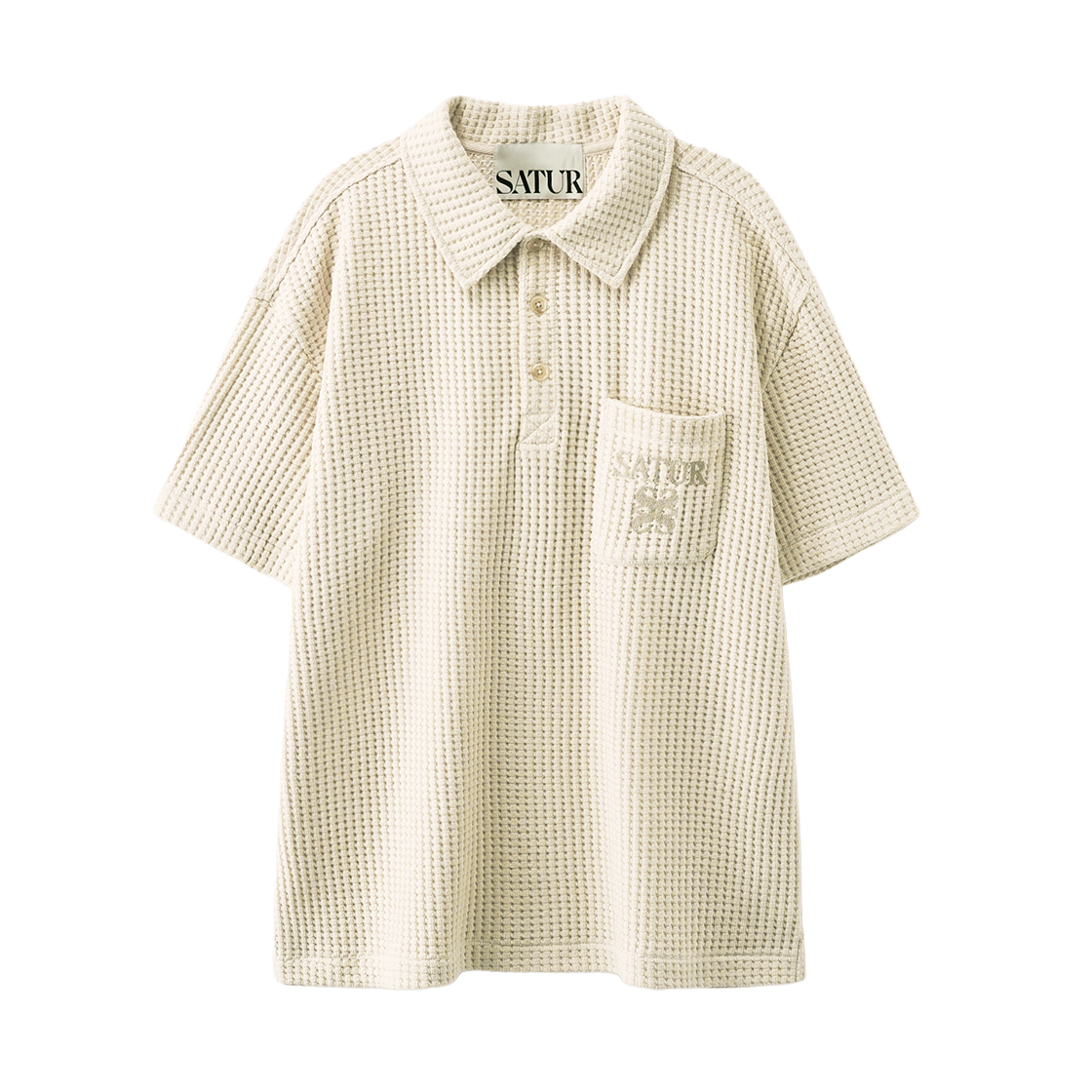 세터 와플 칼라 반팔 티셔츠 크림(SATUR Waffle Collar T-Shirt Cream)