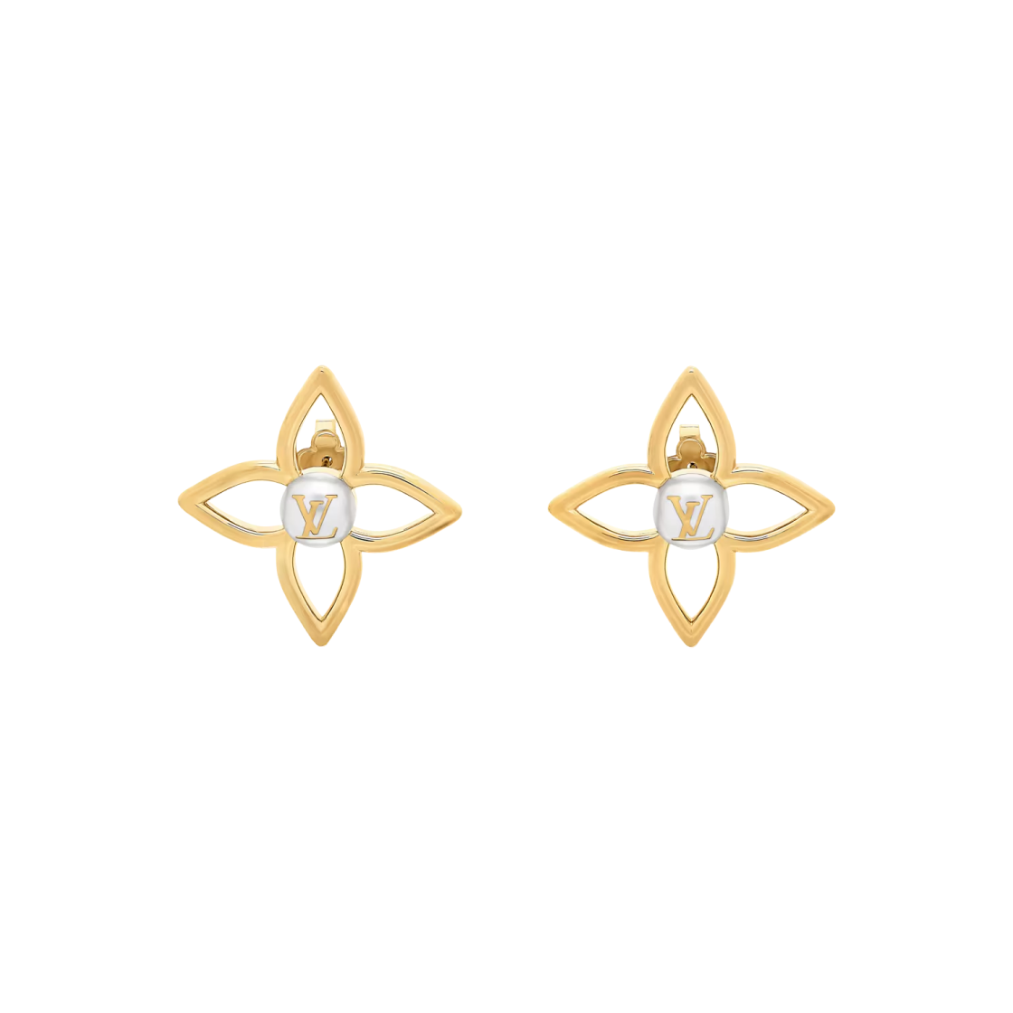 M03531 (W) Louis Vuitton Pearly Flower Stud Earrings Gold