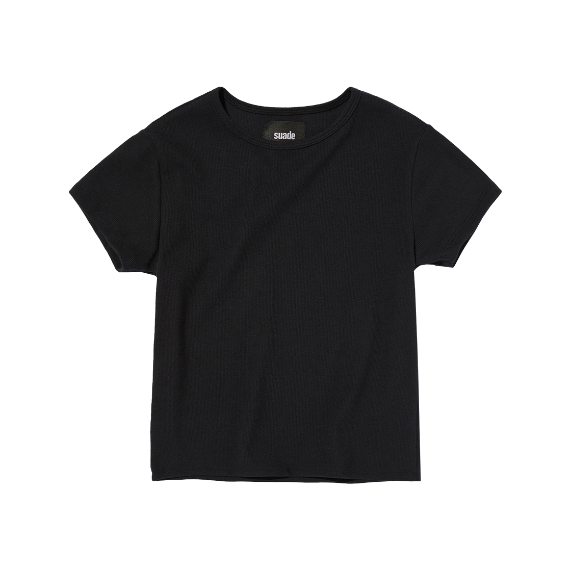 스웨이드 립드 크롭 티 블랙(Suade Ribbed Crop Tee Black)