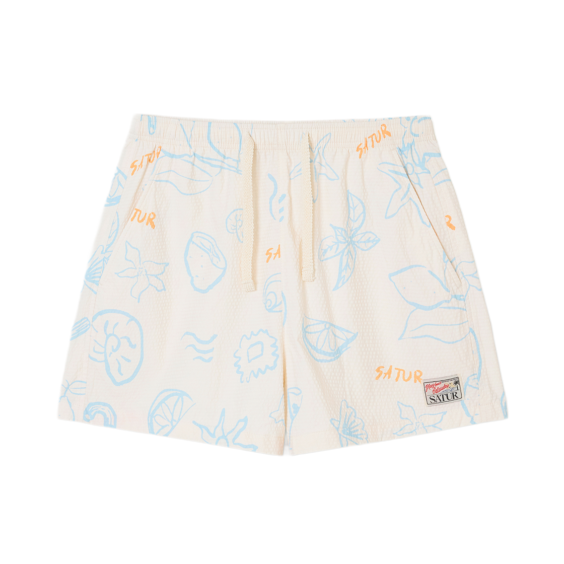 세터 우먼 핸드 드로잉 그래픽 스윔 쇼츠 크림(SATUR W Hand Drawing Graphic Swim Shorts Cream)