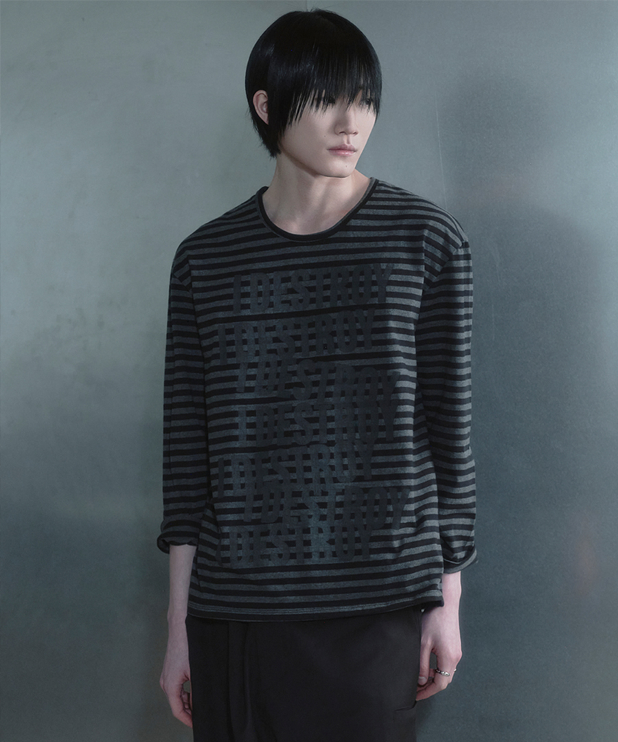 키류 아이 디스트로이 스트라이프 롱 슬리브 티셔츠 블랙(kiryu I Destroy Stripe Long Sleeve T-Shirt Black) - 2