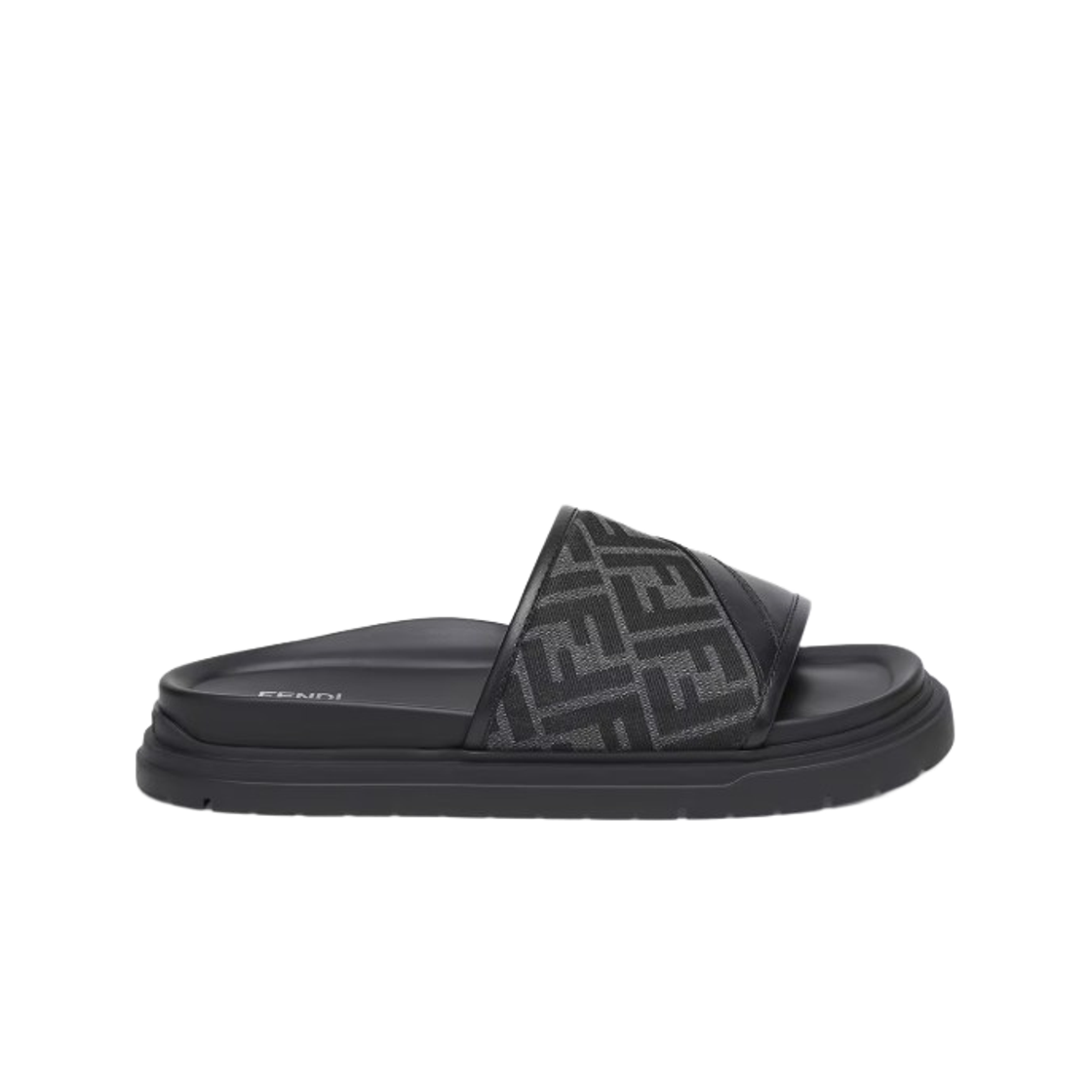 펜디 FF 자카드 레더 다이애그널 슬라이드 그레이 블랙(Fendi FF Jacquard Leather Diagonal Slides Grey Black)